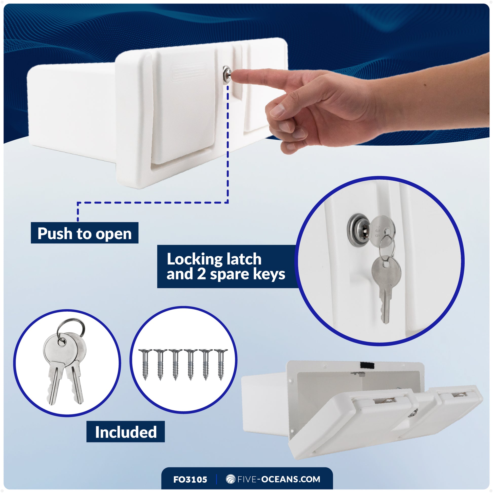Glove Box with Drink Cup Holders, Lockable with 2 Keys, White - FO3105 - Five Oceans