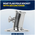 Flag Pole Socket with Knob, 3/4" Dia., Stainless Steel - FO3109 - Five Oceans