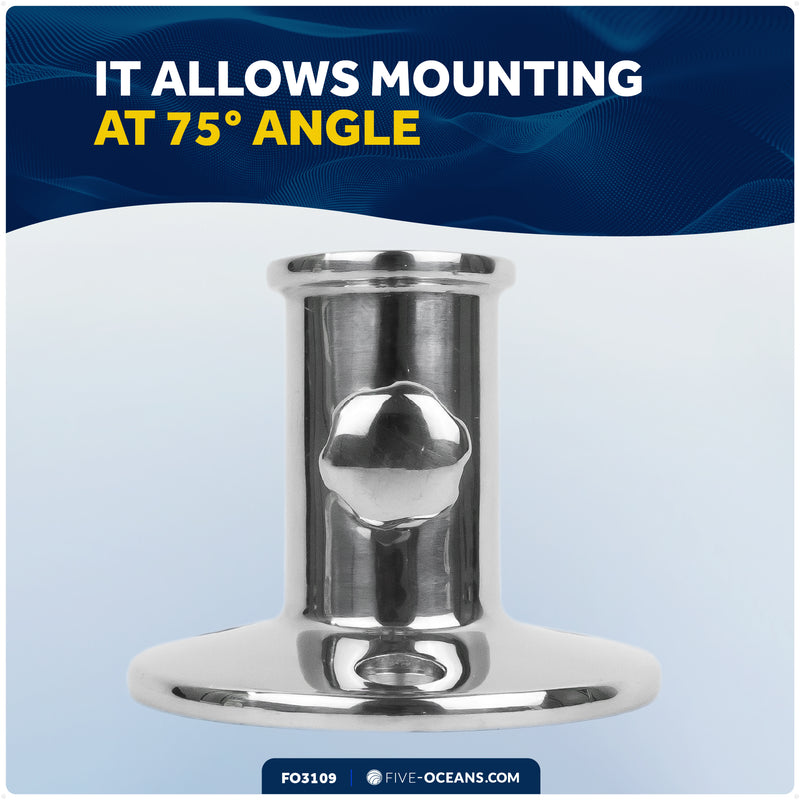Flag Pole Socket with Knob, 3/4" Dia., Stainless Steel - FO3109 - Five Oceans