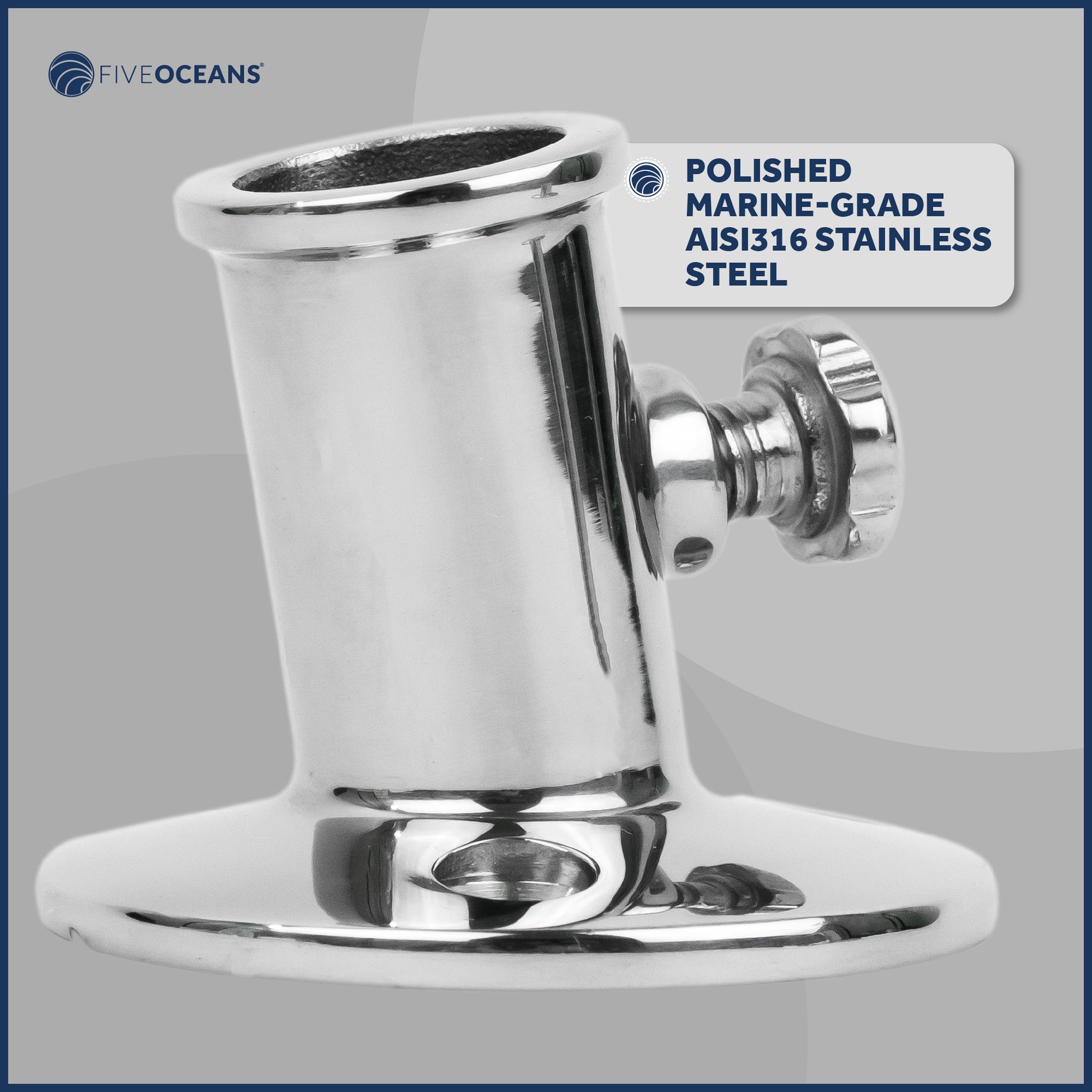 Boat Flag Pole Socket with Knob, Stainless Steel - FO3109 - Five Oceans