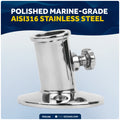 Flag Pole Socket with Knob, 3/4" Dia., Stainless Steel - FO3109 - Five Oceans