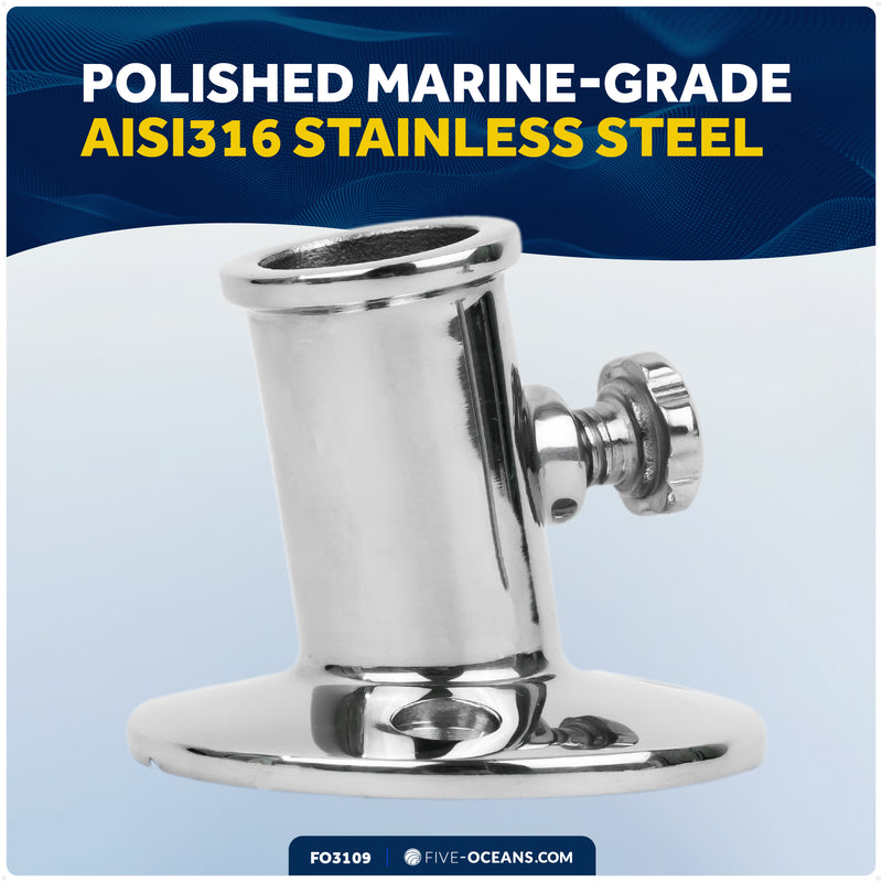 Flag Pole Socket with Knob, 3/4" Dia., Stainless Steel - FO3109 - Five Oceans