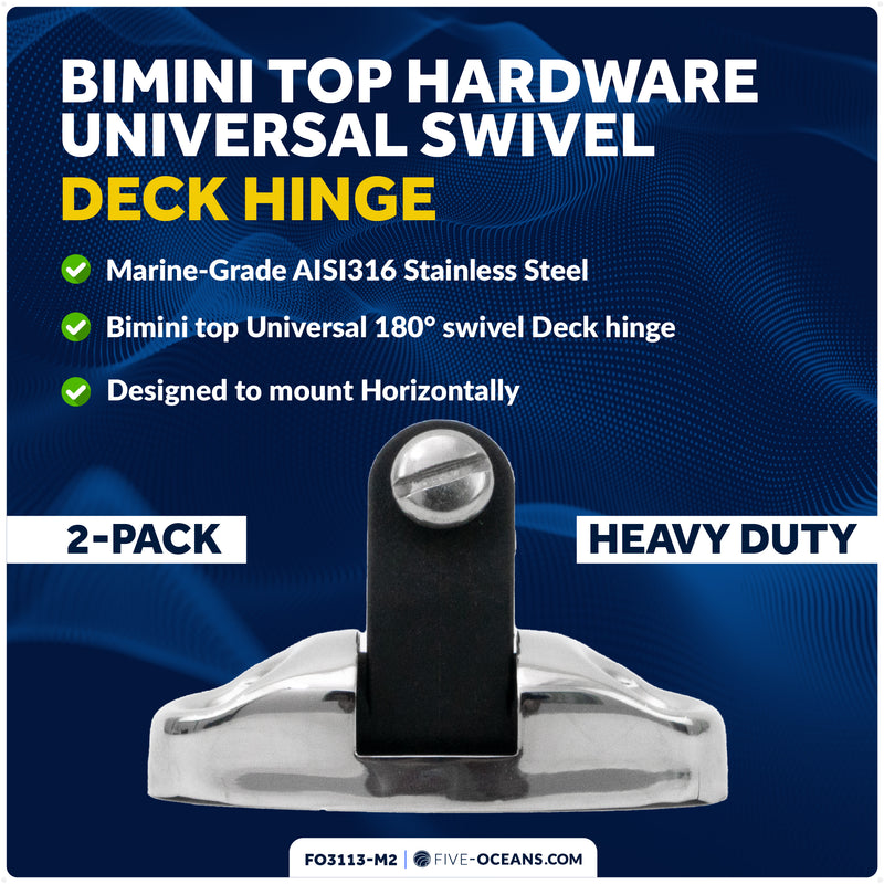 Bimini Top Universal Swivel Deck Hinge, AISI316 Stainless Steel & Black Nylon, 2-Pack - FO3113-M2 - Five Oceans