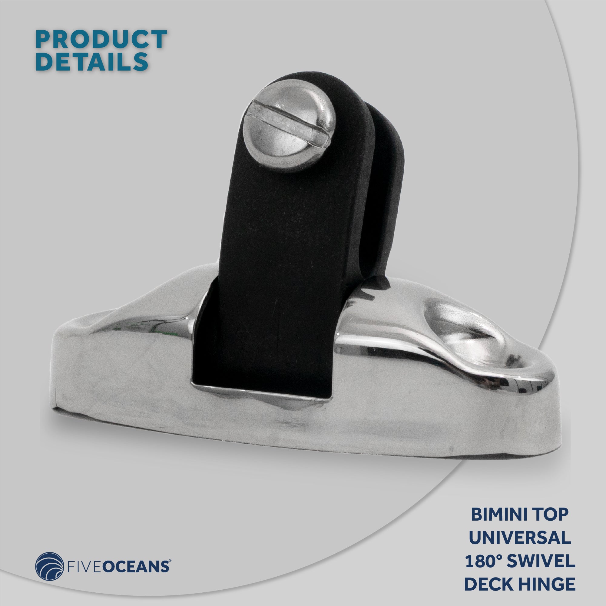 Bimini Top Hardware Universal Swivel Deck Hinge, AISI316 Stainless Stee and Black Nylon - 2-Pack - FO3113-M2 - Five Oceans