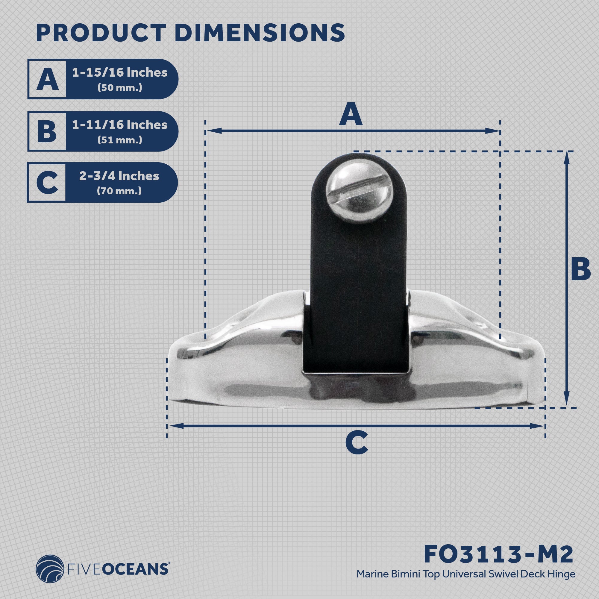 Bimini Top Hardware Universal Swivel Deck Hinge, AISI316 Stainless Stee and Black Nylon - 2-Pack - FO3113-M2 - Five Oceans
