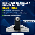 Bimini Top Universal Swivel Deck Hinge, AISI316 Stainless Steel & Black Nylon