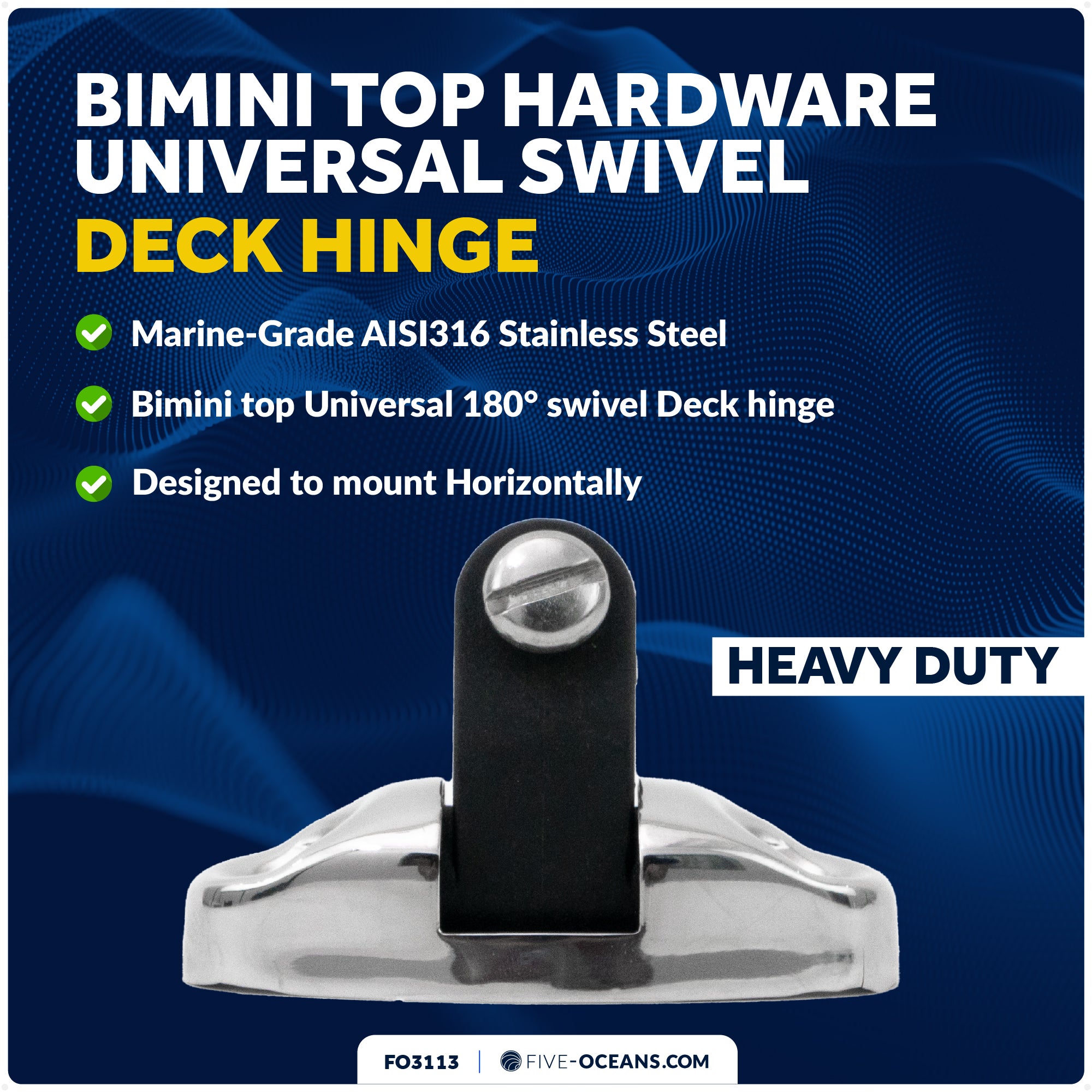 Bimini Top Universal Swivel Deck Hinge, AISI316 Stainless Steel & Black Nylon - FO3113 - Five Oceans