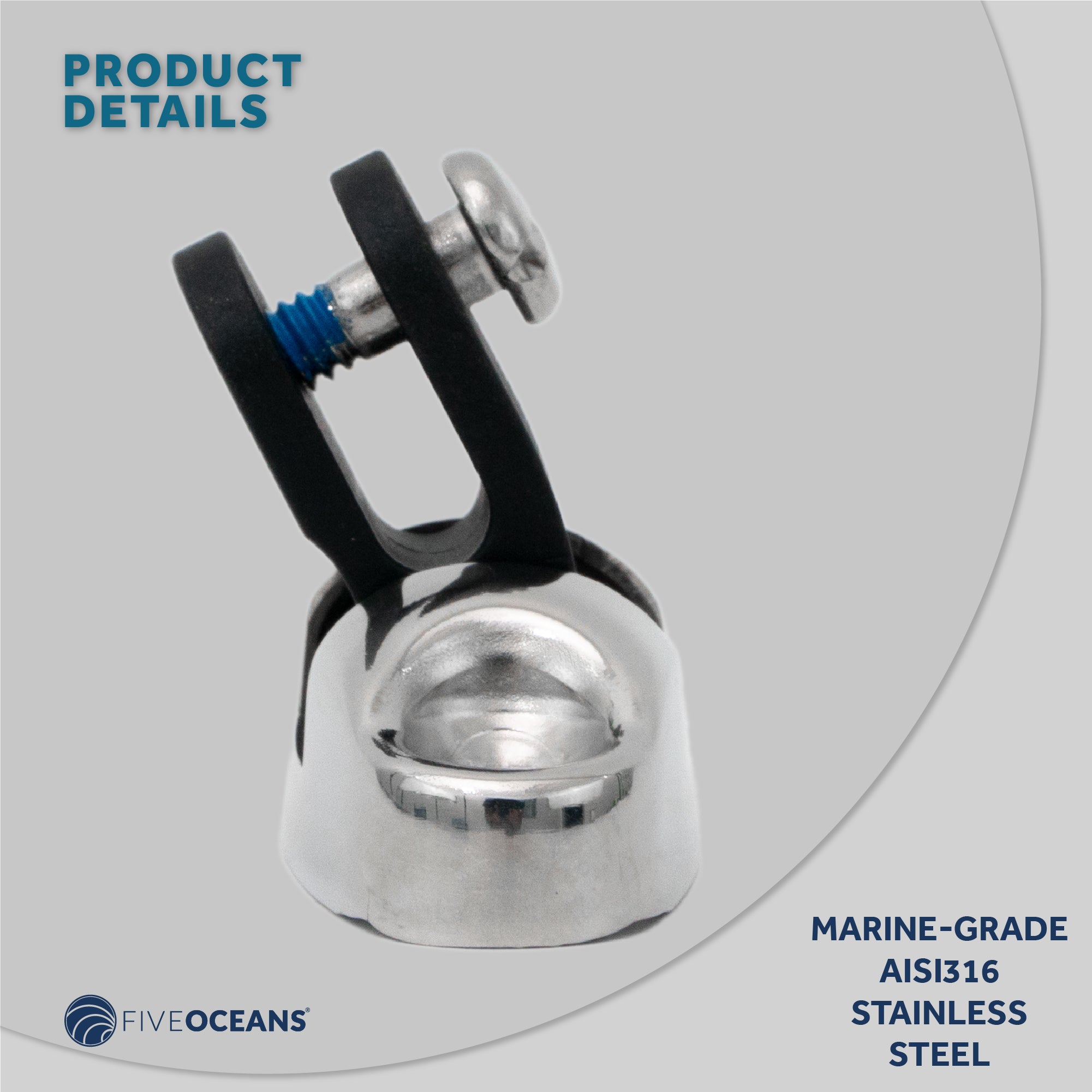 Bimini Top Hardware Universal Swivel Deck Hinge, AISI316 Stainless Stee and Black Nylon - FO3113 - Five Oceans