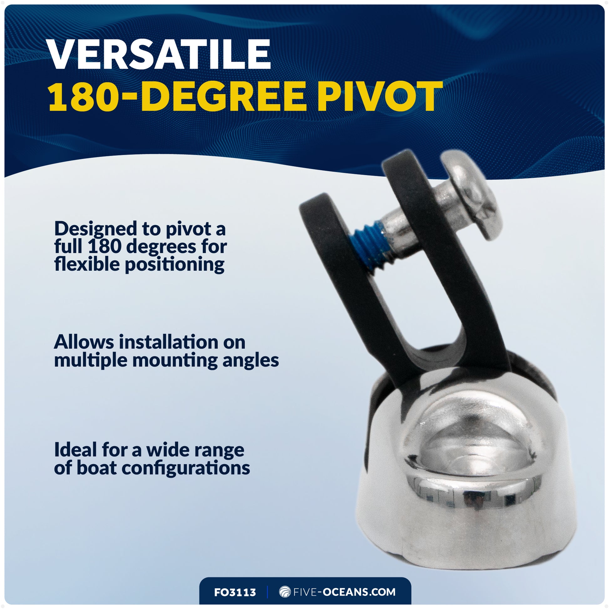 Bimini Top Universal Swivel Deck Hinge, AISI316 Stainless Steel & Black Nylon - FO3113 - Five Oceans