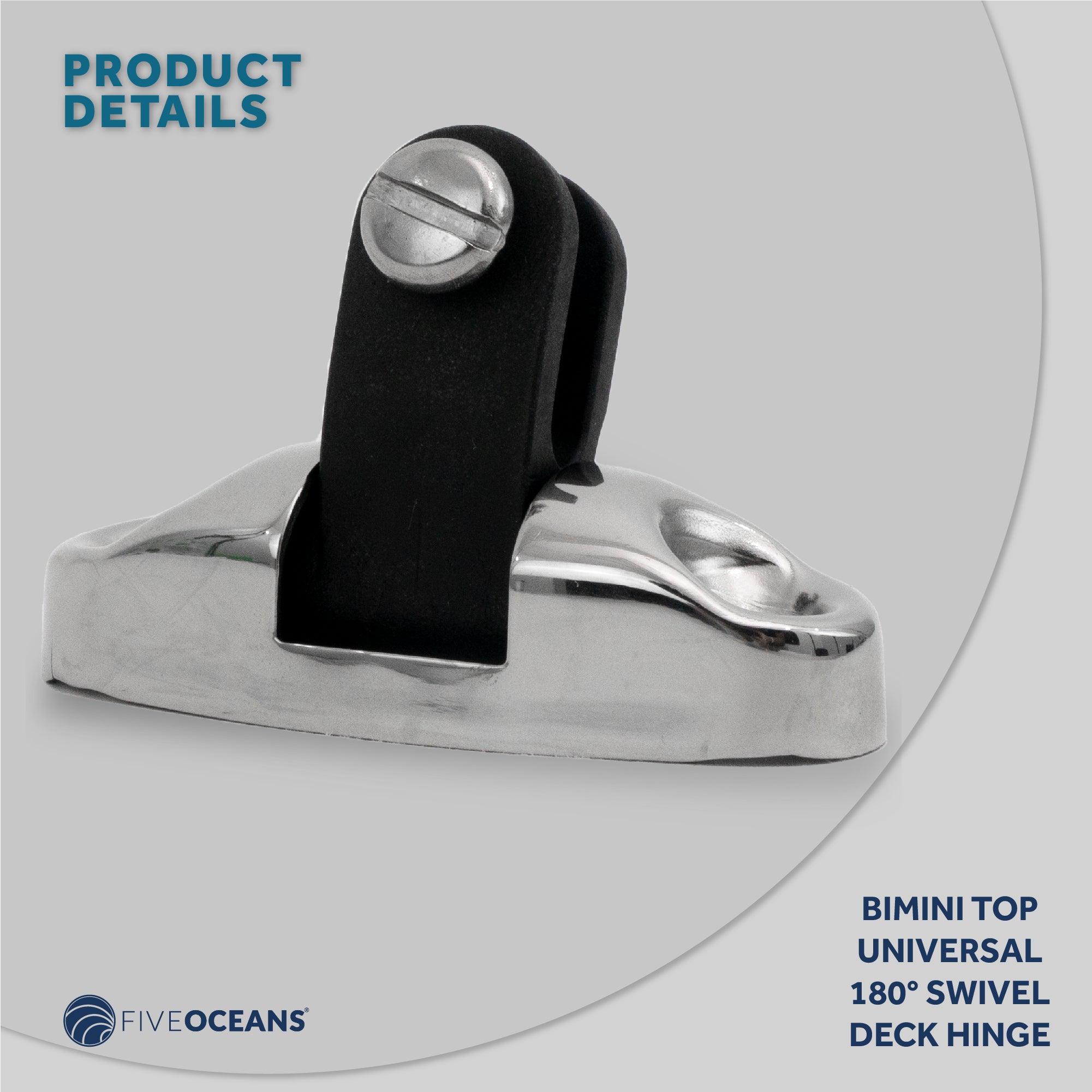 Bimini Top Hardware Universal Swivel Deck Hinge, AISI316 Stainless Stee and Black Nylon - FO3113 - Five Oceans