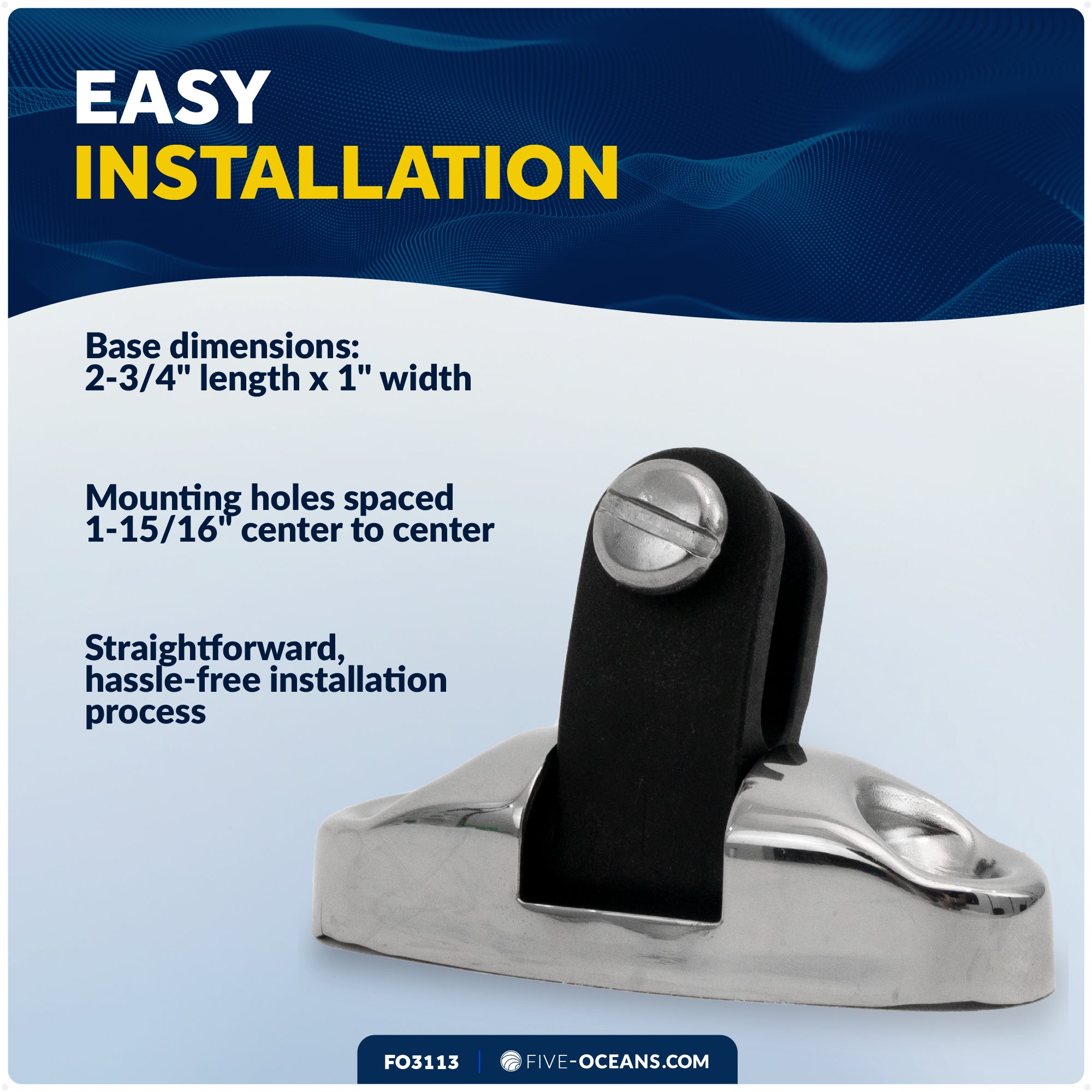 Bimini Top Universal Swivel Deck Hinge, AISI316 Stainless Steel & Black Nylon - FO3113 - Five Oceans