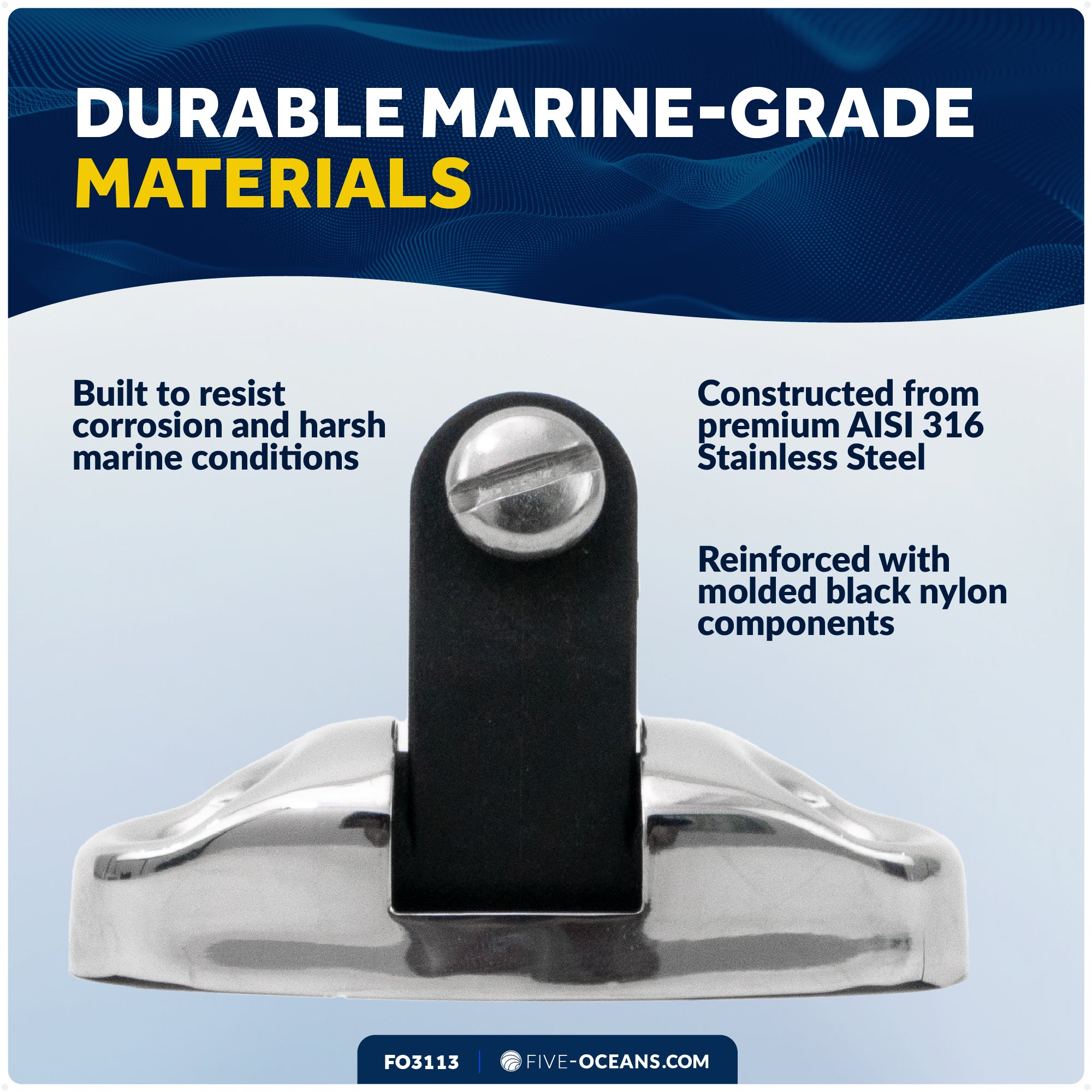 Bimini Top Hardware Universal Swivel Deck Hinge, AISI316 Stainless Stee and Black Nylon - FO3113