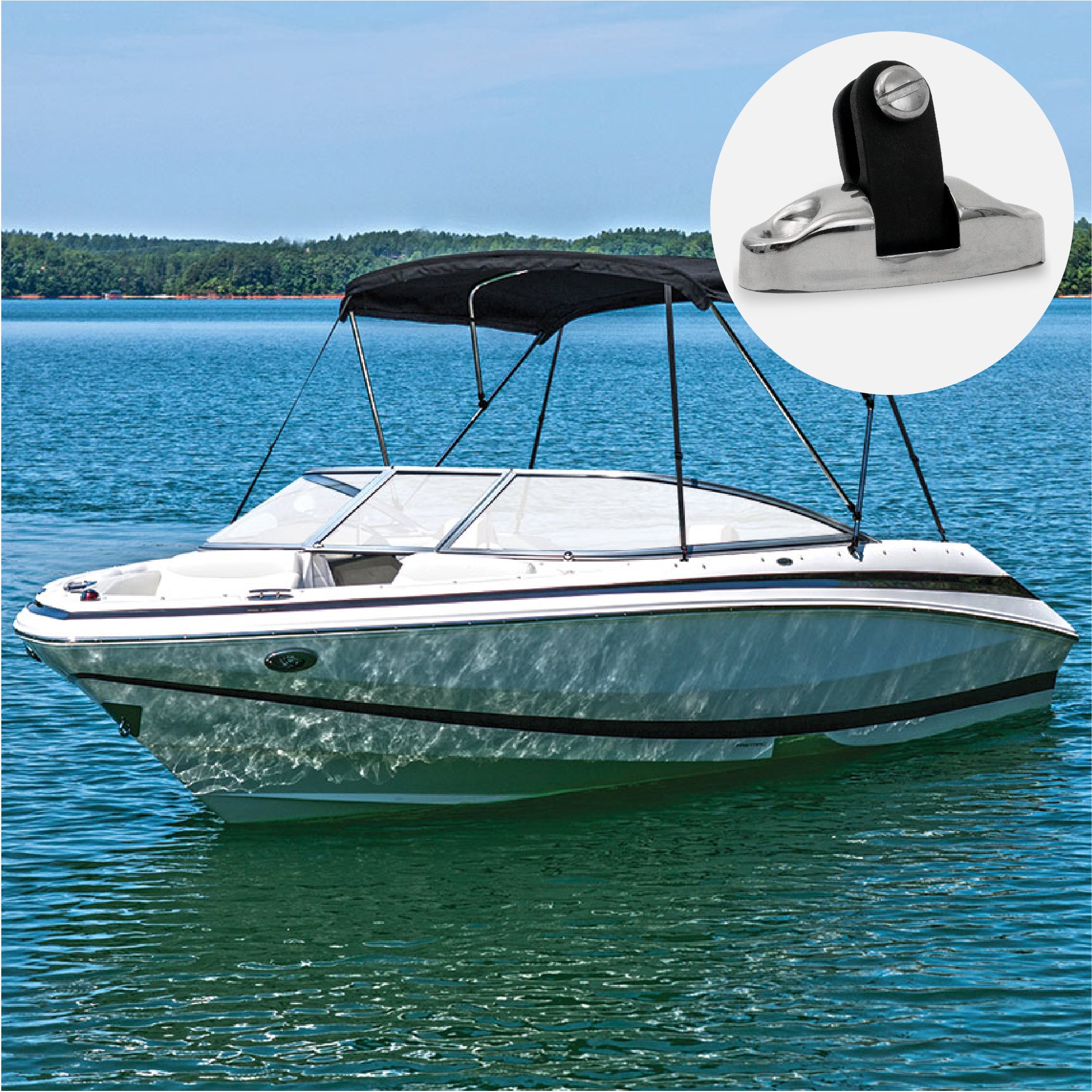 Bimini Top Hardware Universal Swivel Deck Hinge, AISI316 Stainless Stee and Black Nylon - FO3113 - Five Oceans