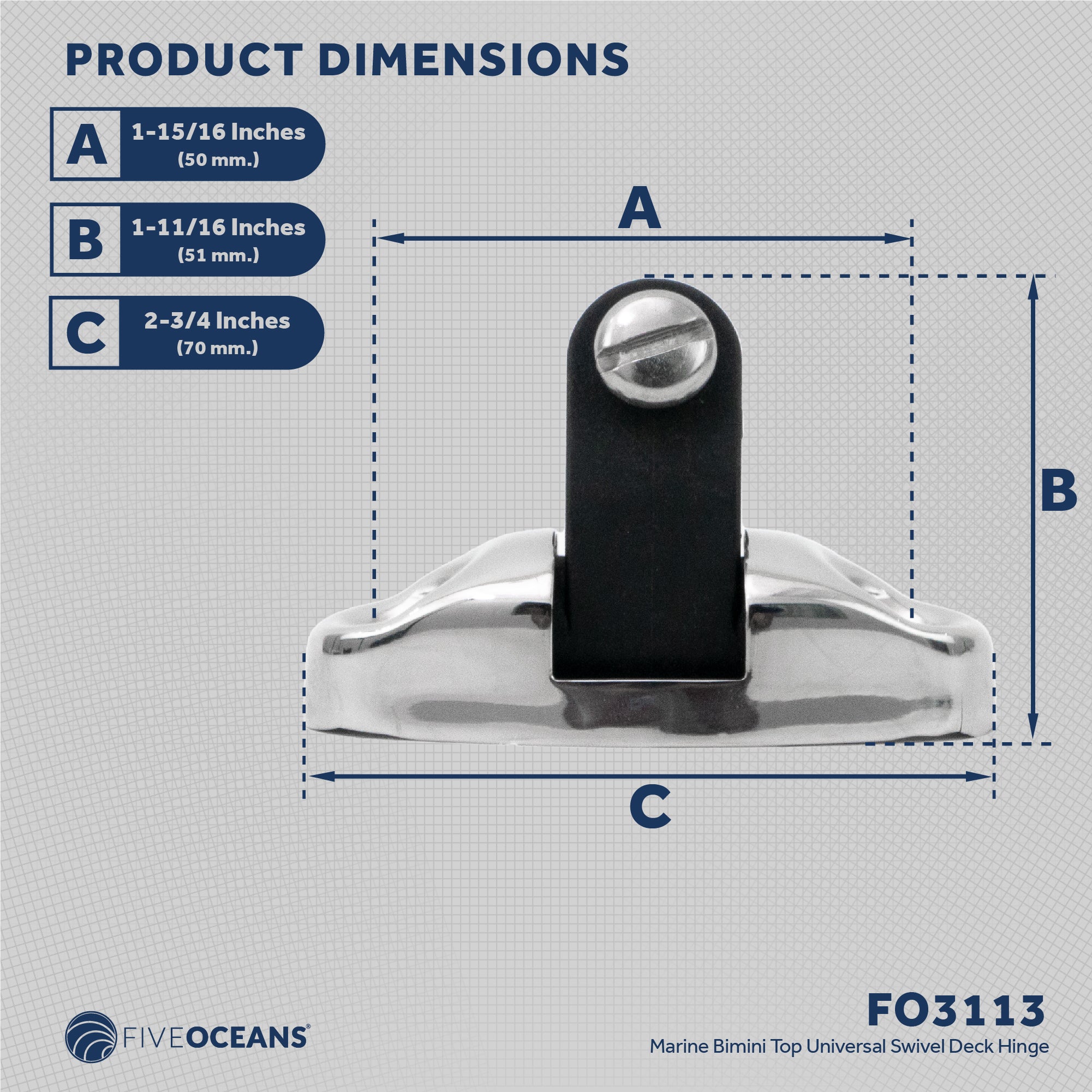Bimini Top Hardware Universal Swivel Deck Hinge, AISI316 Stainless Stee and Black Nylon - FO3113 - Five Oceans