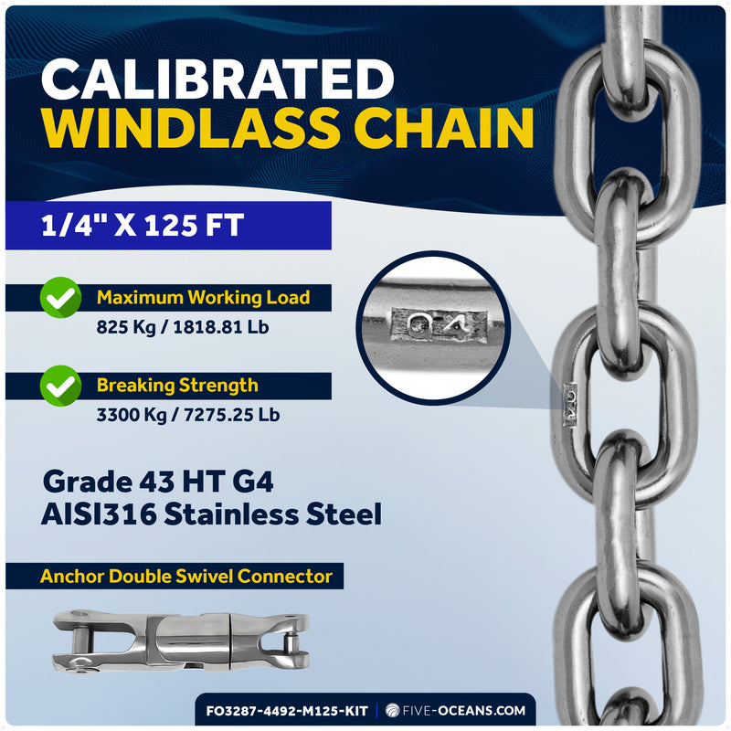 Vertical Windlass 900W with 125' Stainless Steel Chain - FO3287-4492-M125-KIT - Five Oceans