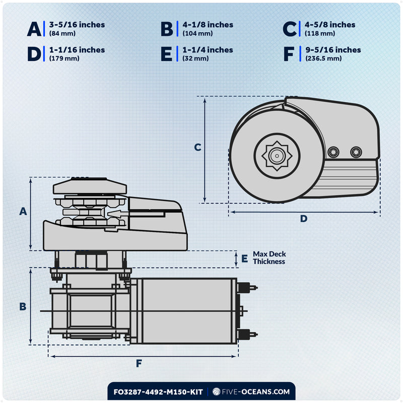 Vertical Windlass 900W with 150' Stainless Steel Chain - FO3287-4492-M150-KIT - Five Oceans