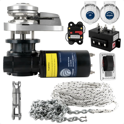 Vertical Windlass Kit 900W, 12V with Anchor Rode & Swivel - FO3287-C1 - Five Oceans