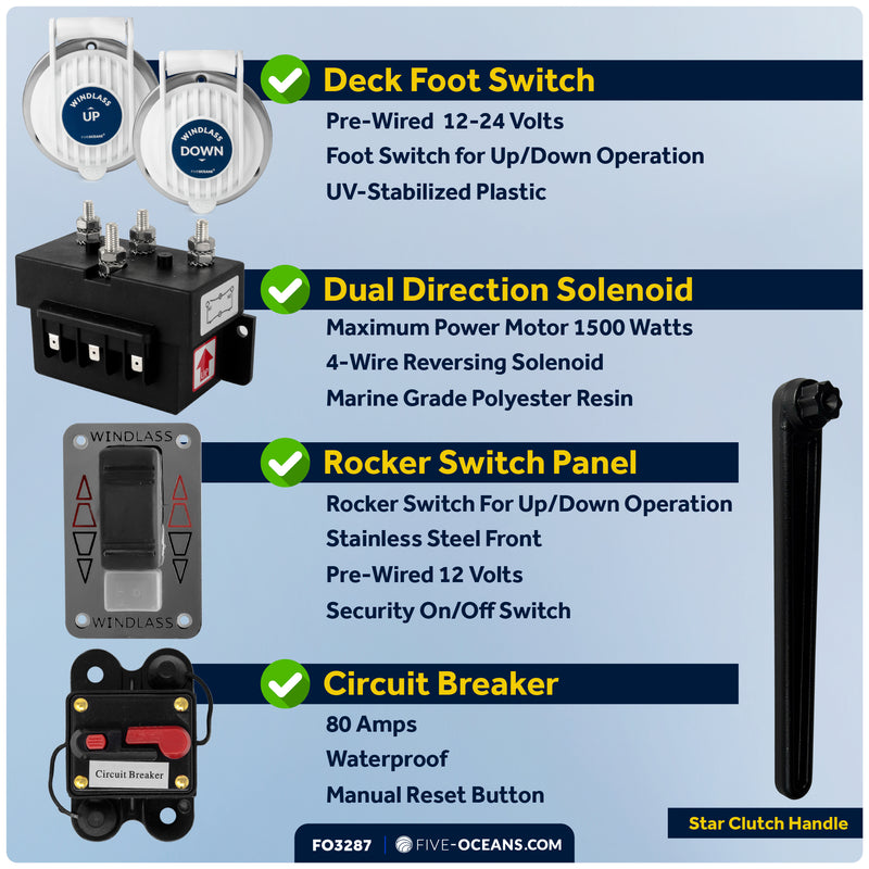 Vertical Windlass Kit 900W, 12V - Pacific 900 Series - FO3287 - Five Oceans