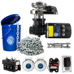 Premium Windlass Anchor Kit - 1000W Vertical Windlass, 100 Ft HTG4 5/16" Galvanized Chain & Anchor Swivel - FO3288-4490-M100-KIT