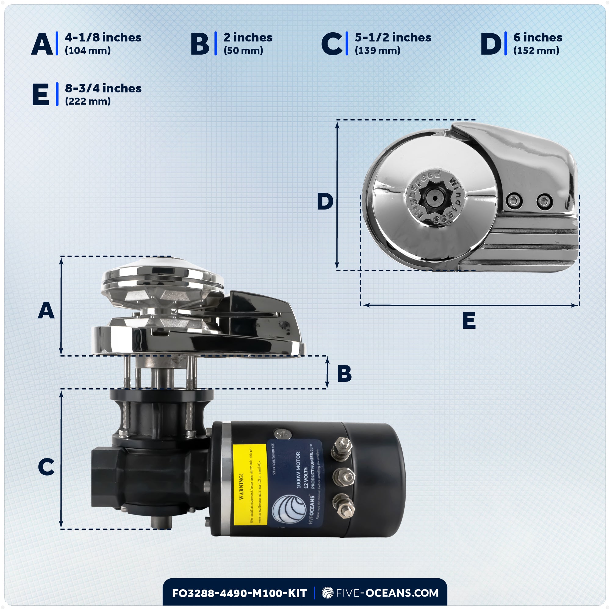 Premium Windlass Anchor Kit – 1000W Vertical Windlass, 100 Ft HTG4 5/16" Galvanized Chain & Anchor Swivel - FO3288-4490-M100-KIT