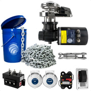 Premium Windlass Anchor Kit – 1000W Vertical Windlass, 125 Ft HTG4 5/16" Galvanized Chain & Anchor Swivel - FO3288-4490-M125-KIT