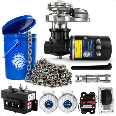 Pacific 1000 Series Vertical Windlass Kit, 12V DC, with 5/16" Stainless Steel Chain