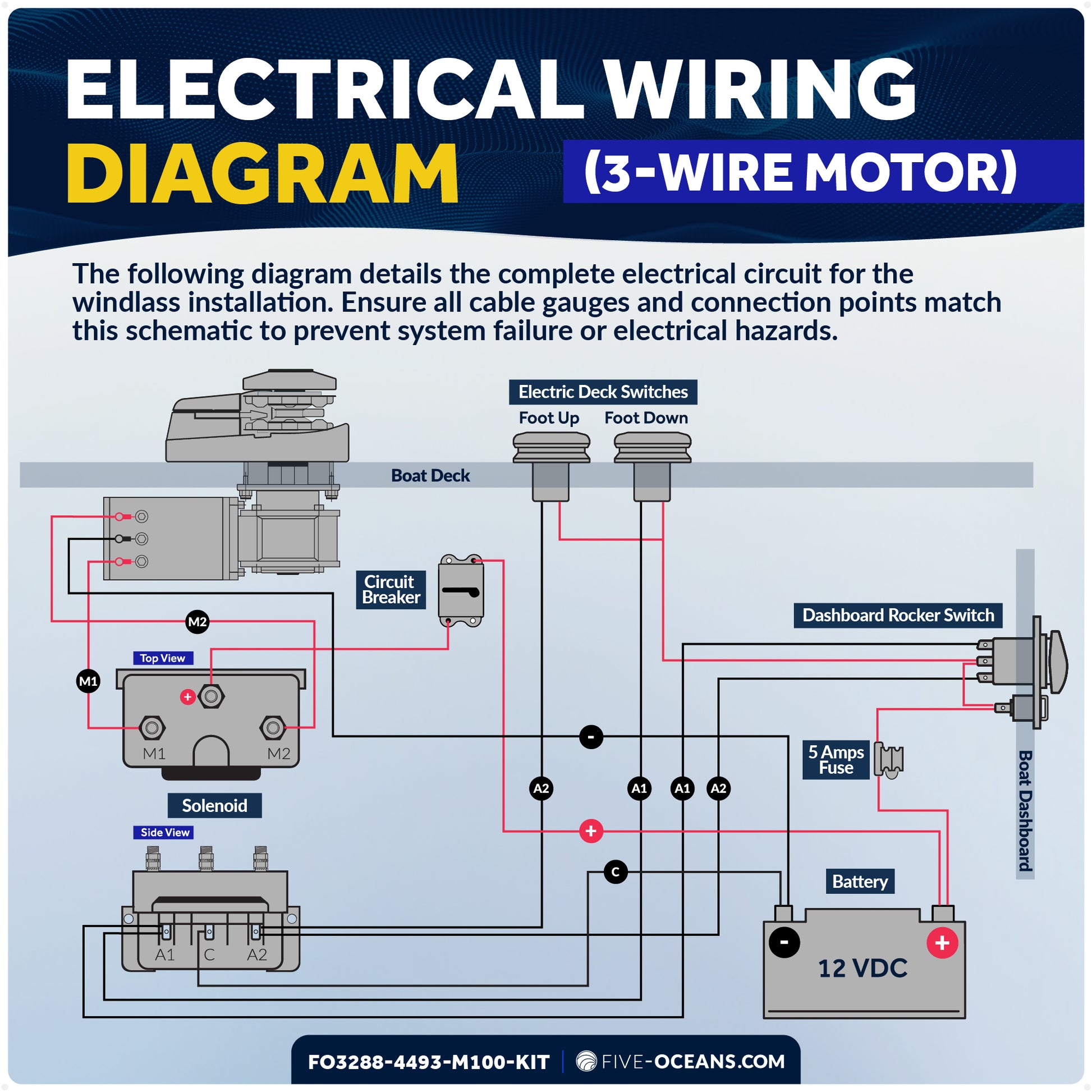 Vertical Windlass 1000W with 100' Stainless Steel Chain - FO3288-4493-M100-KIT - Five Oceans