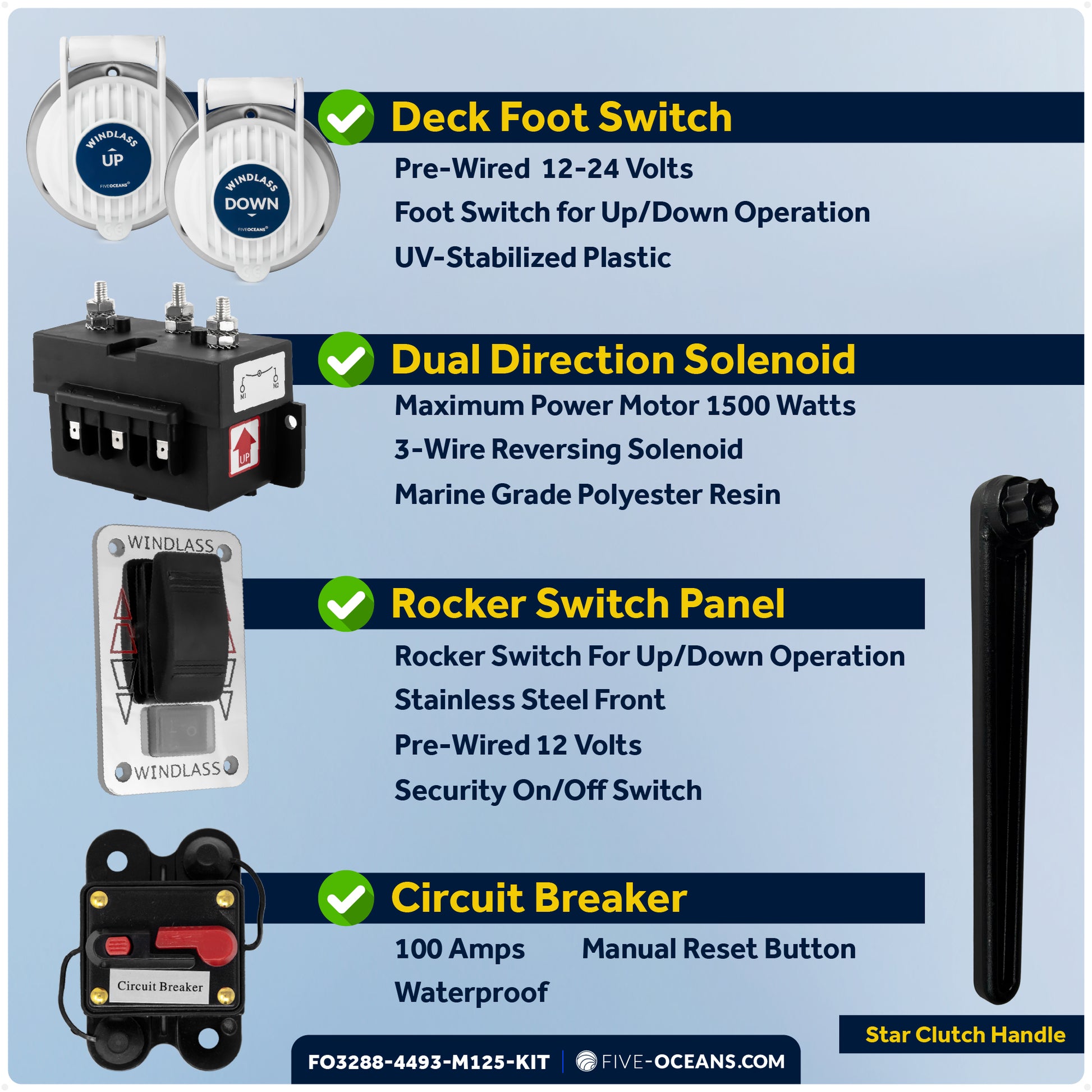 Vertical Windlass 1000W with 125' Stainless Steel Chain - FO3288-4493-M125-KIT - Five Oceans