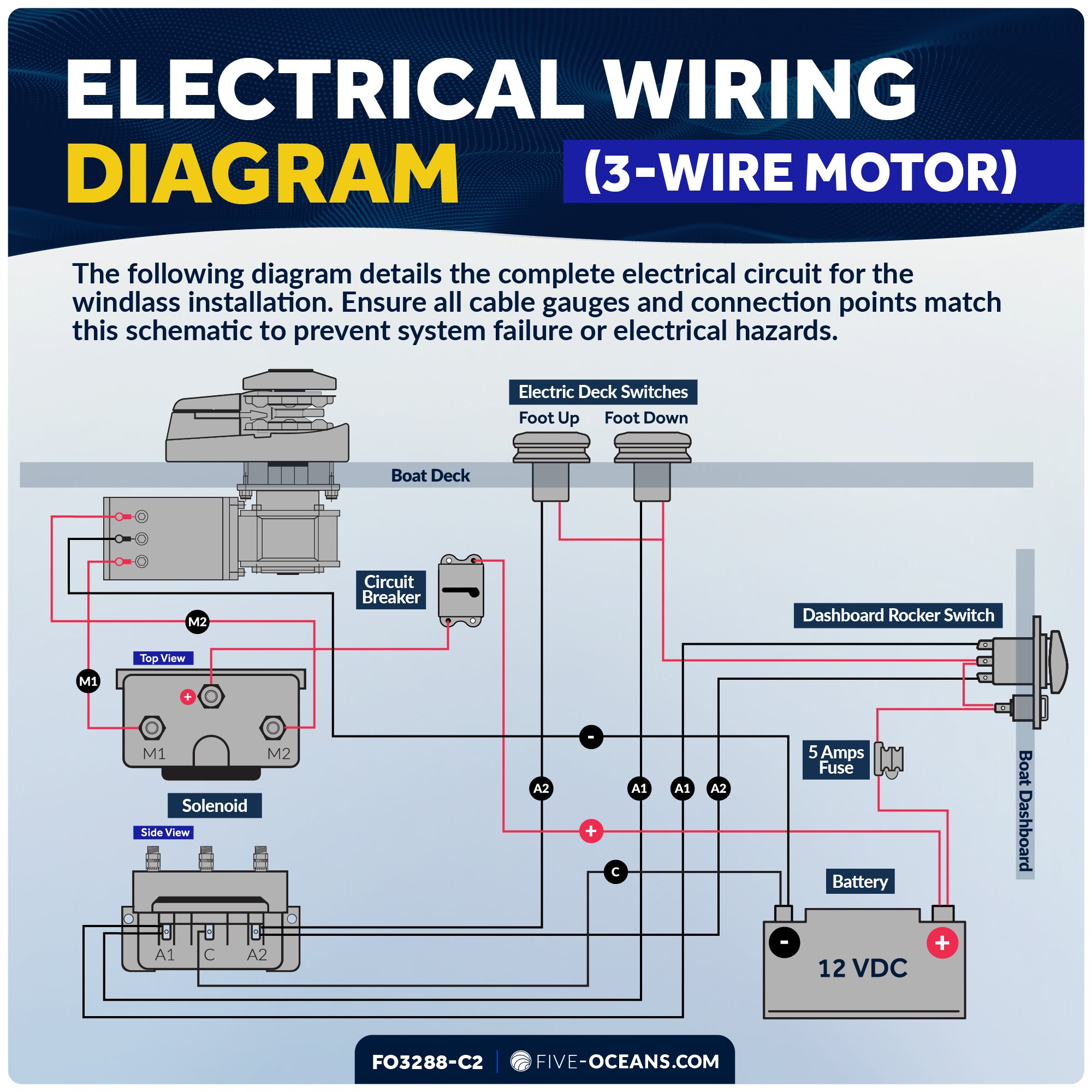 Vertical Windlass Kit 1000W, 12V with Anchor Rode & Swivel - FO3288-C2