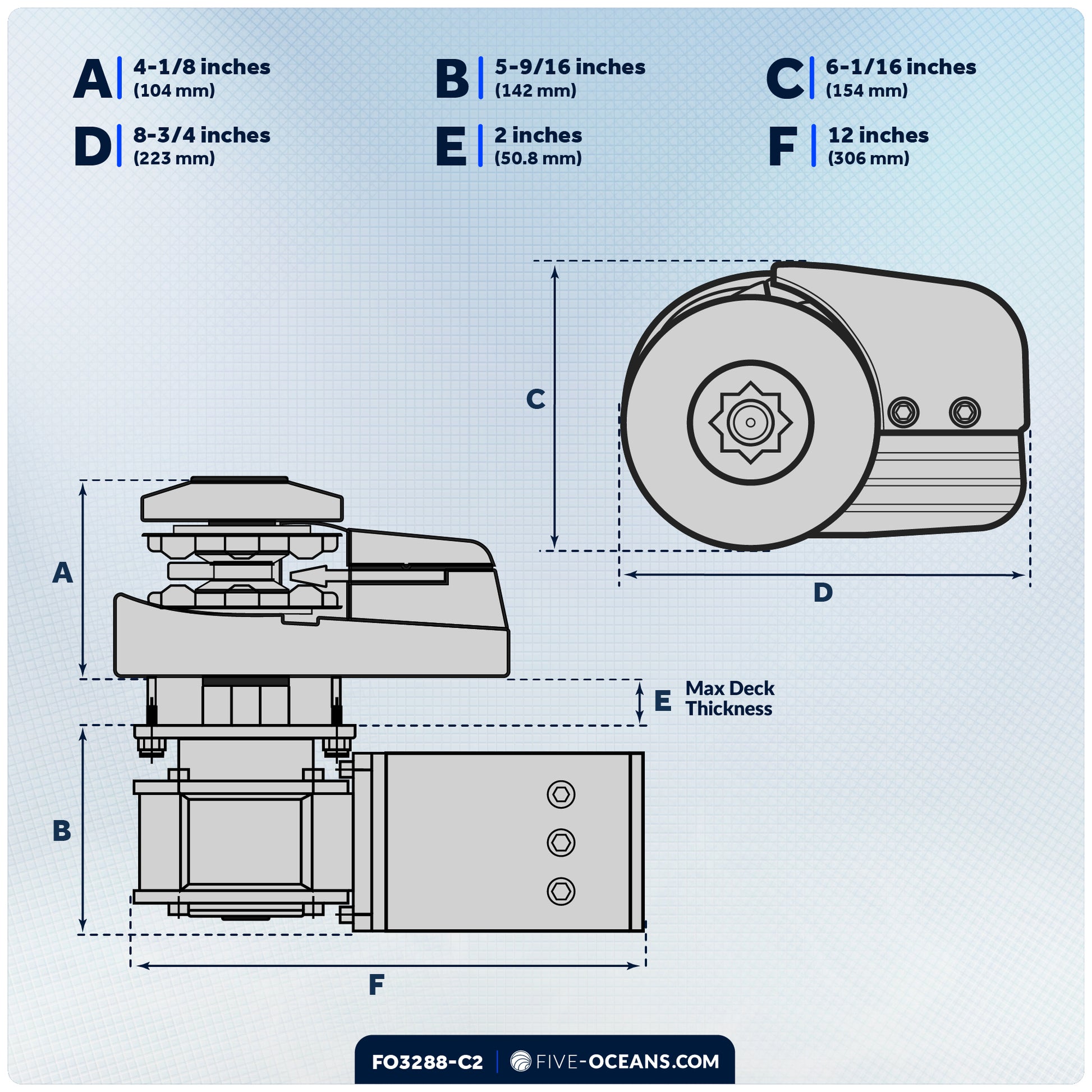 Vertical Windlass Kit 1000W, 12V with Anchor Rode & Swivel - FO3288-C2 - Five Oceans