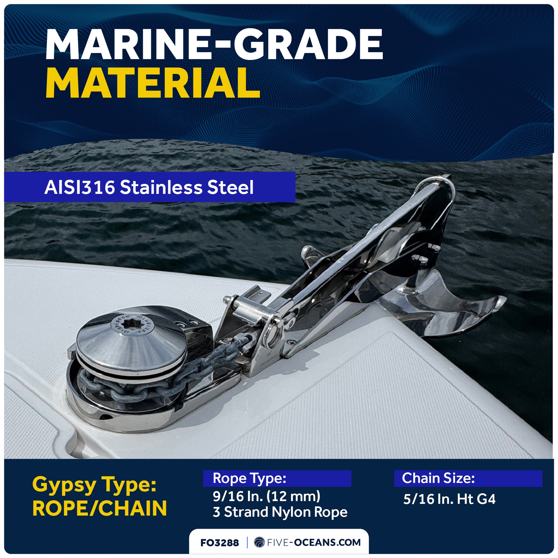 Heavy-duty marine windlass anchor system for easy deployment and retrieval