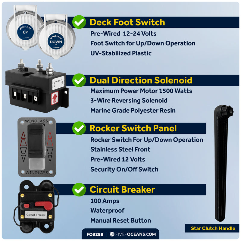 Vertical Windlass Kit 1000W, 12V - Pacific 1000 Series - FO3288 - Five Oceans