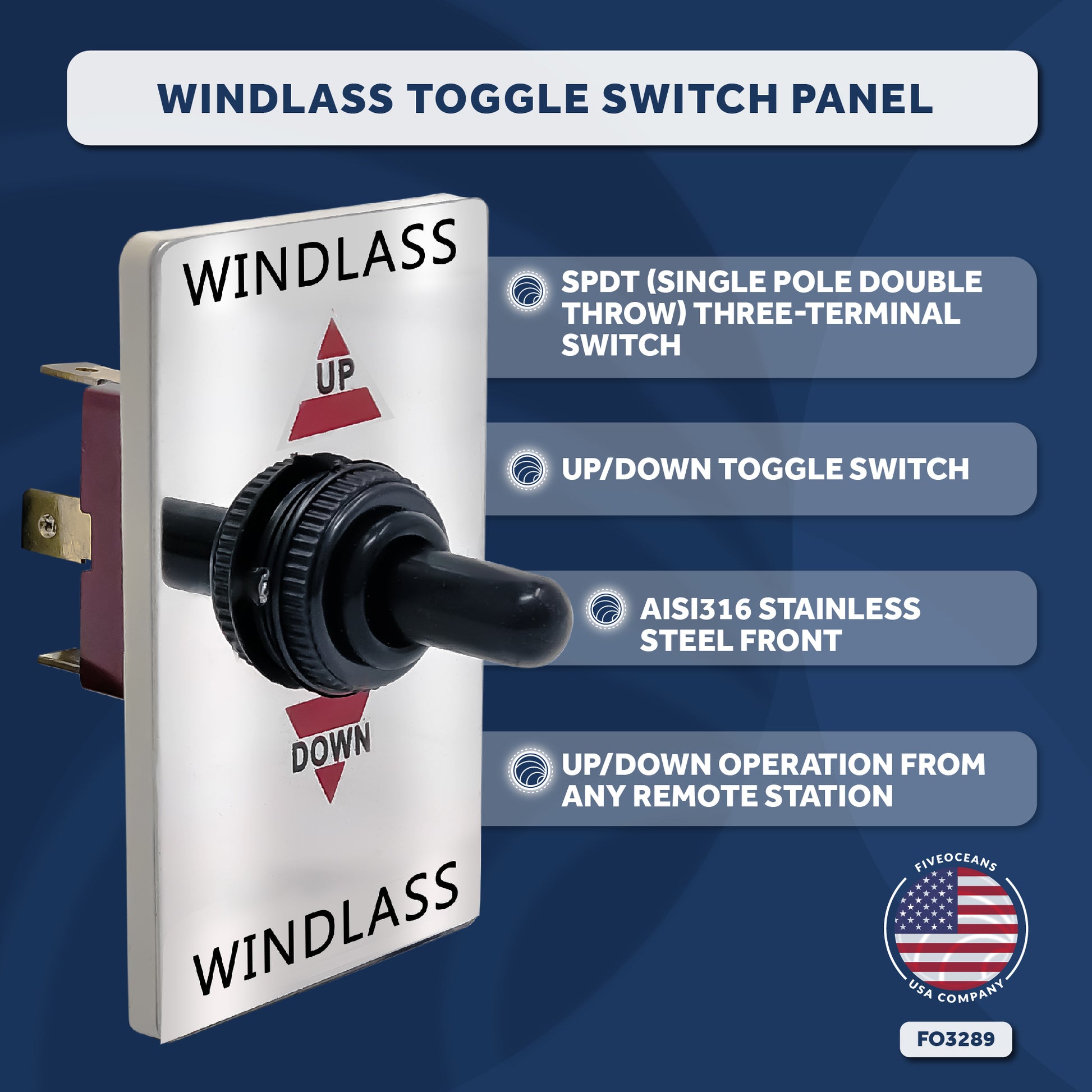Boat Anchor Windlass Toggle Switch, 12V, SPDT 3-Terminal - FO3289 - Five Oceans