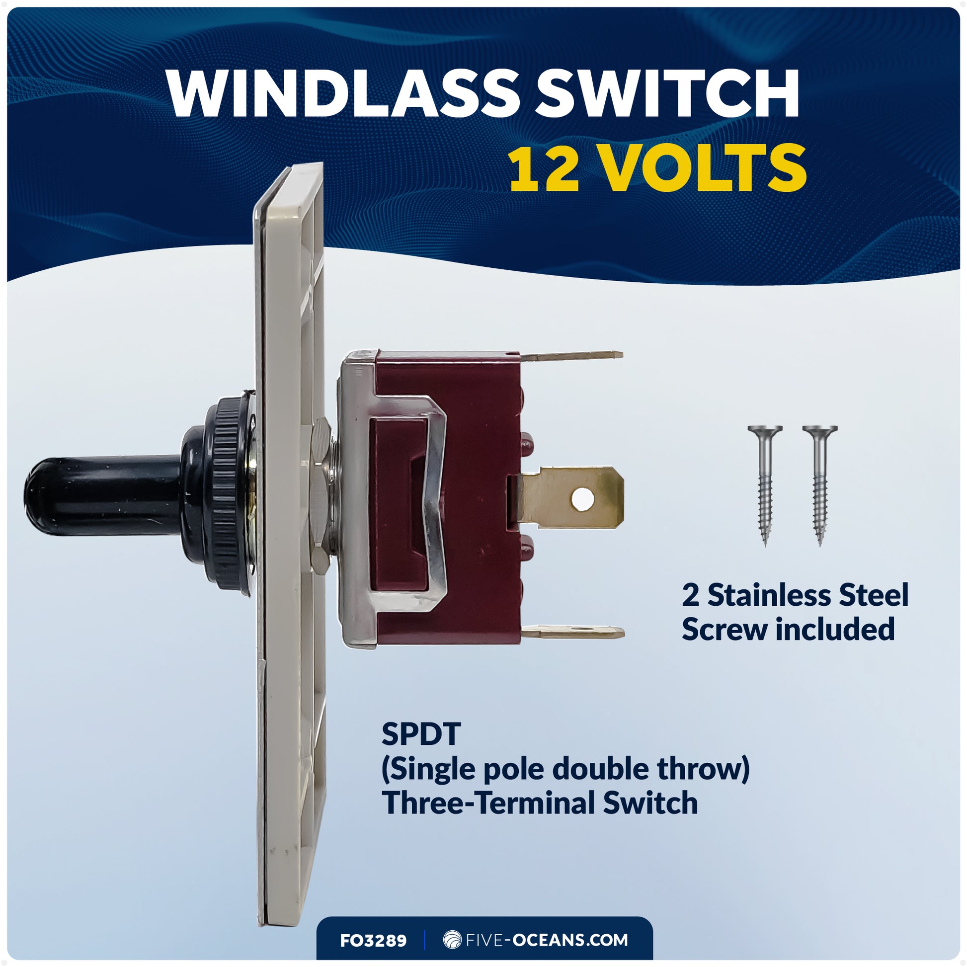 Up/Down Windlass Toggle Switch, 12V, SPDT 3-Terminal - FO3289 - Five Oceans
