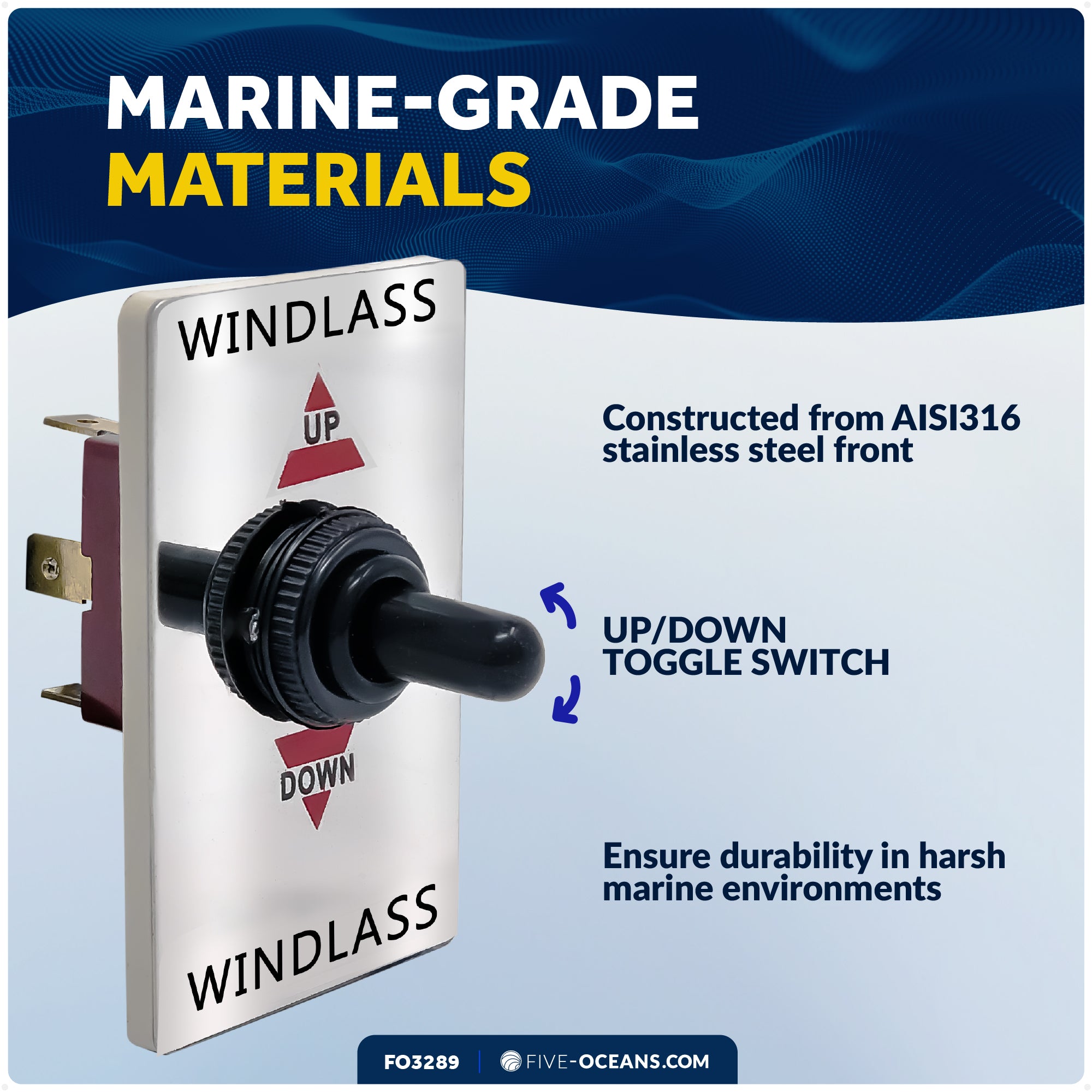 Up/Down Windlass Toggle Switch, 12V, SPDT 3-Terminal - FO3289 - Five Oceans