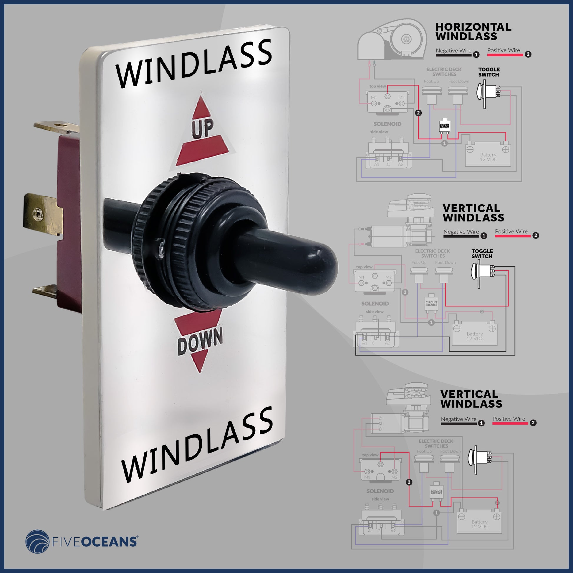Boat Anchor Windlass Toggle Switch, 12V, SPDT 3-Terminal - FO3289 - Five Oceans