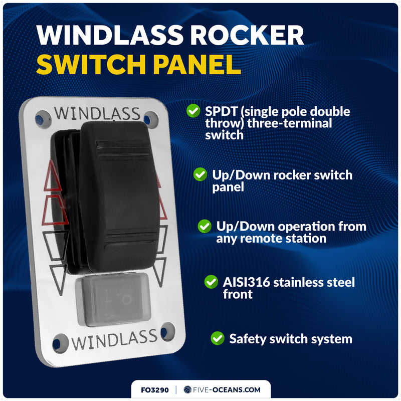 Up/Down Windlass Rocker Switch, 12V, SPDT 3-Terminal - FO3290 - Five Oceans