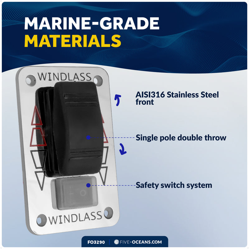 Up/Down Windlass Rocker Switch, 12V, SPDT 3-Terminal - FO3290 - Five Oceans