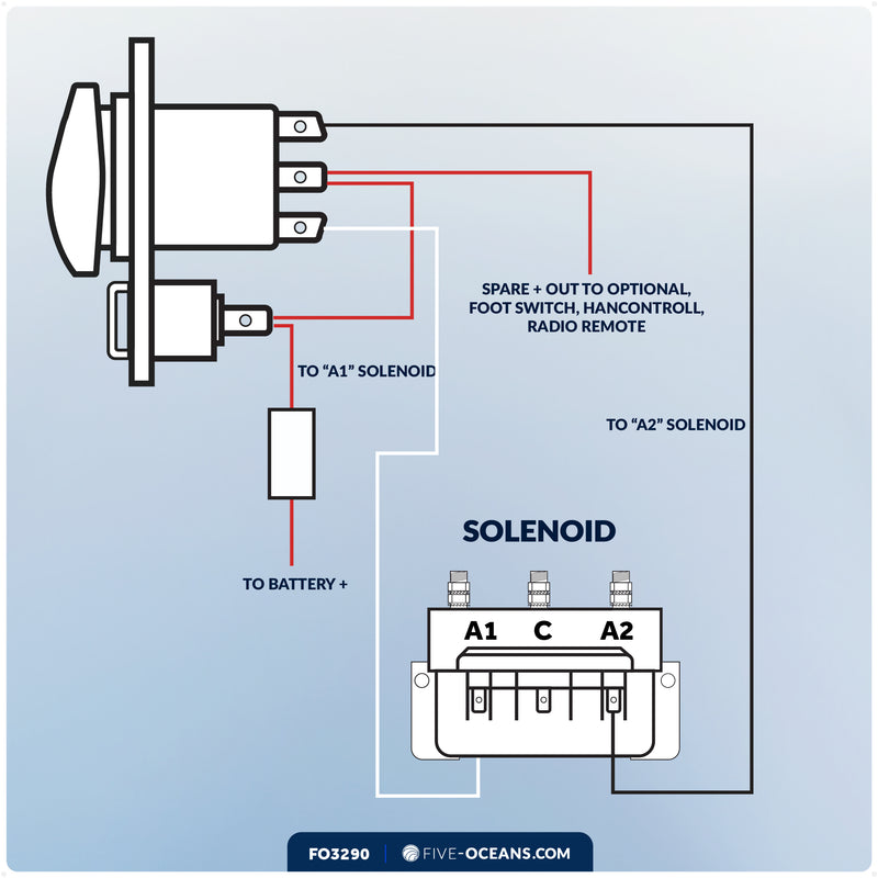 Up/Down Windlass Rocker Switch, 12V, SPDT 3-Terminal - FO3290 - Five Oceans