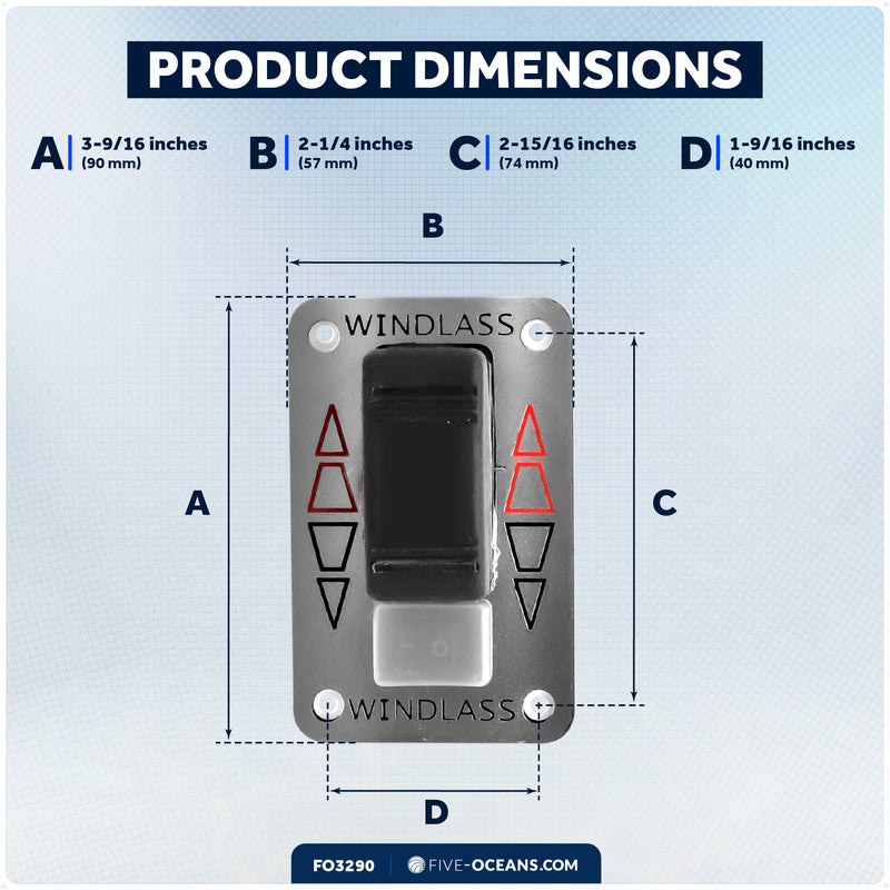 Up/Down Windlass Rocker Switch, 12V, SPDT 3-Terminal - FO3290 - Five Oceans