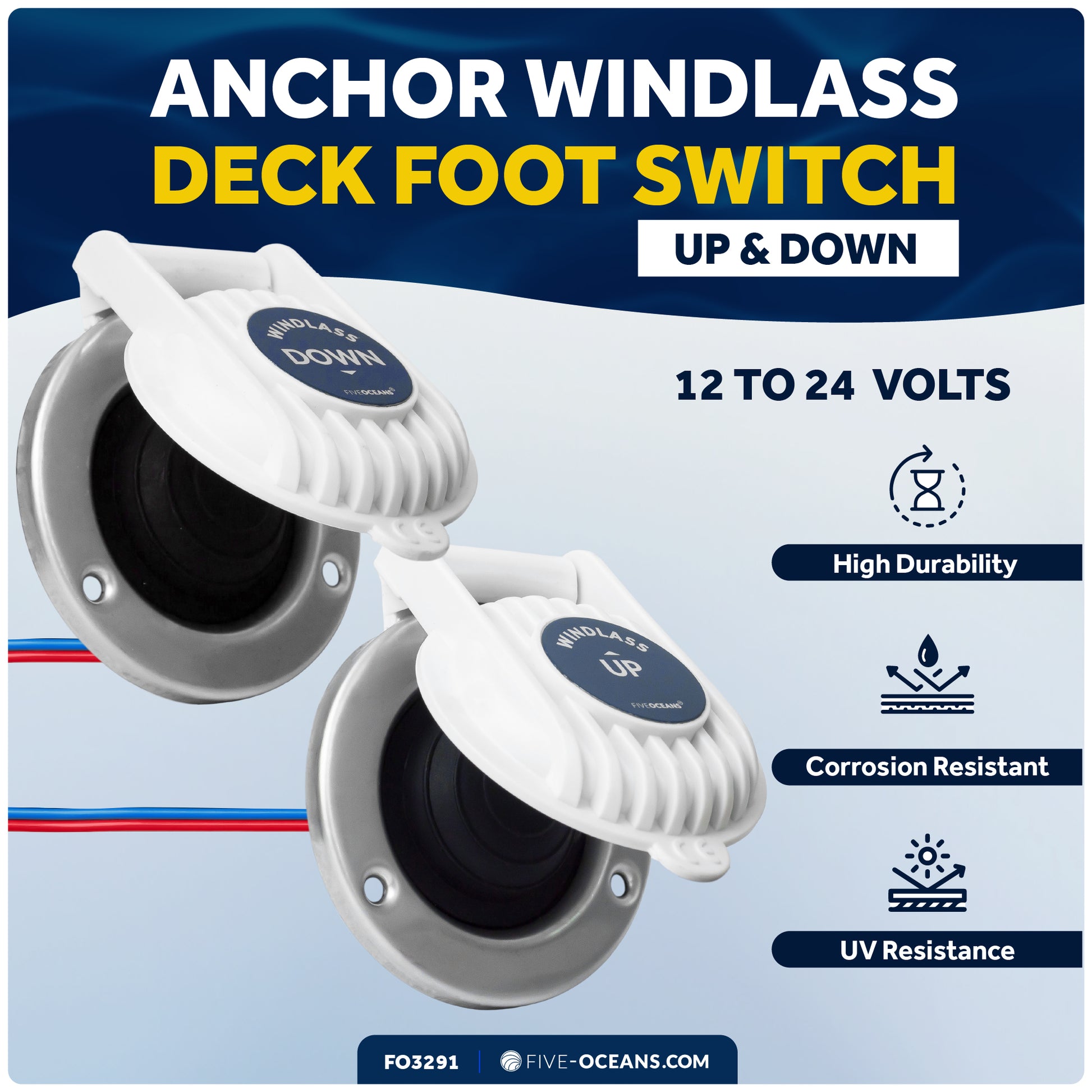 Up/Down Windlass Foot Switch, 5A, 12V-24V - FO3291 - Five Oceans