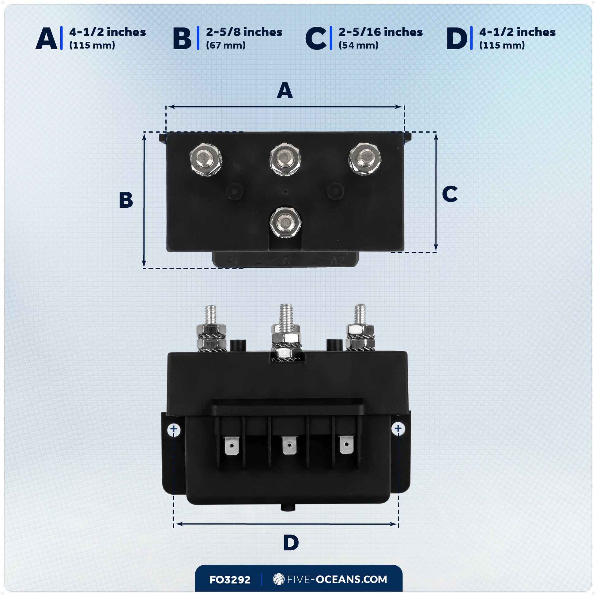 Windlass Solenoid for 2-Wire Motor, 12V, Up To 1500W - FO3292 - Five Oceans