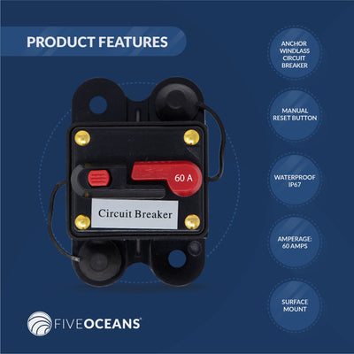 Windlass Circuit Breaker, 60 Amps, 12 V, Surface Mount - FO3295 - Five Oceans