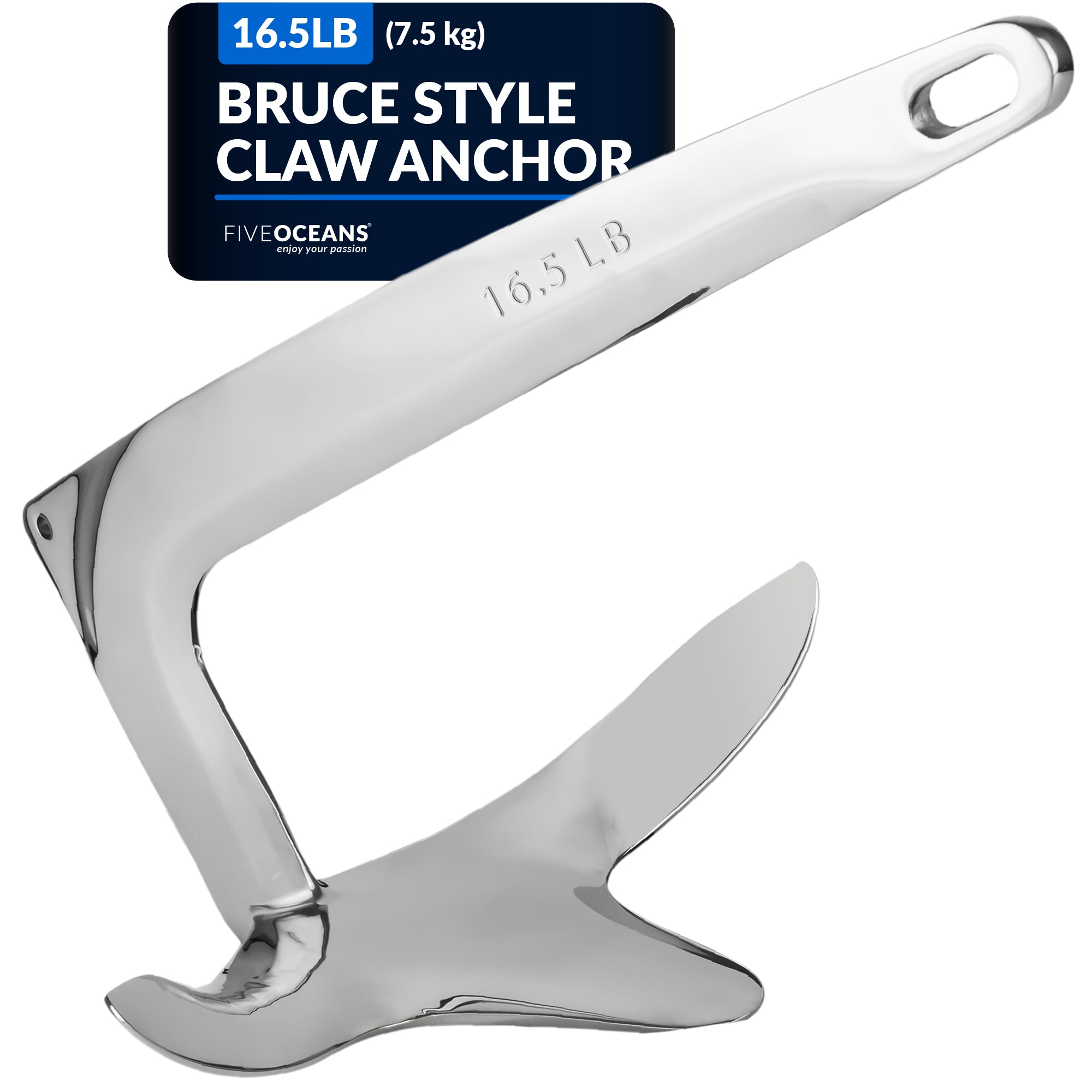 Bruce Style Claw Anchor, 16.5 Lb / 7.5 Kg, Stainless Steel - FO336