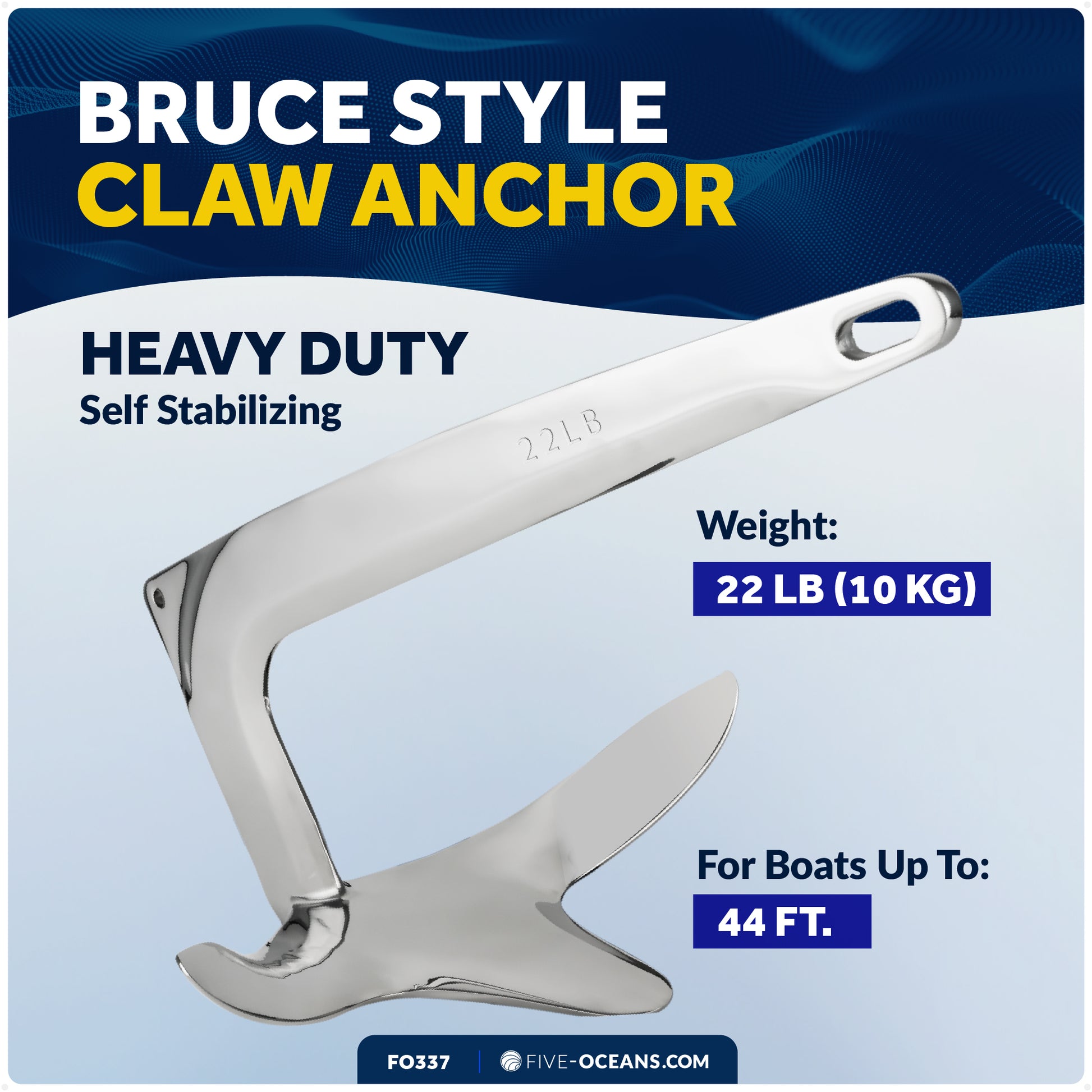 Bruce Style Claw Anchor, 22 Lb, Stainless Steel - FO337 - Five Oceans