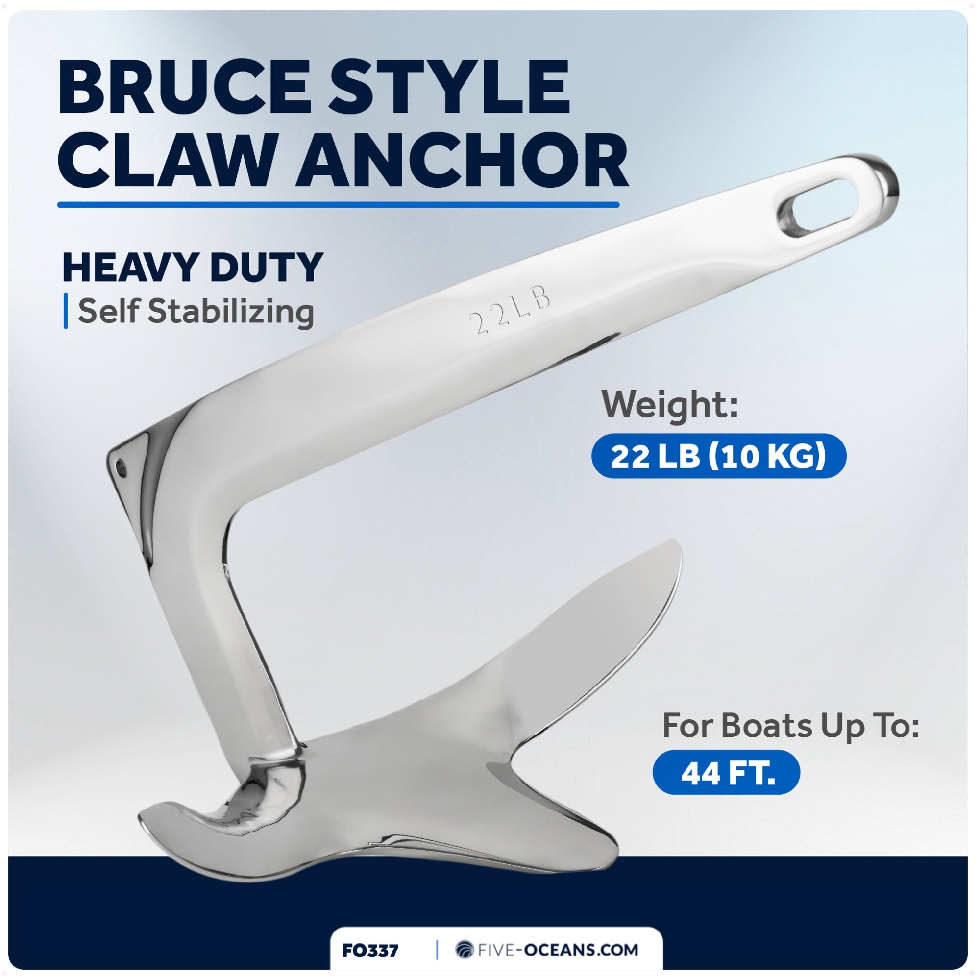 Bruce Style Claw Anchor, 22 Lb / 10 Kg, Stainless Steel - FO337