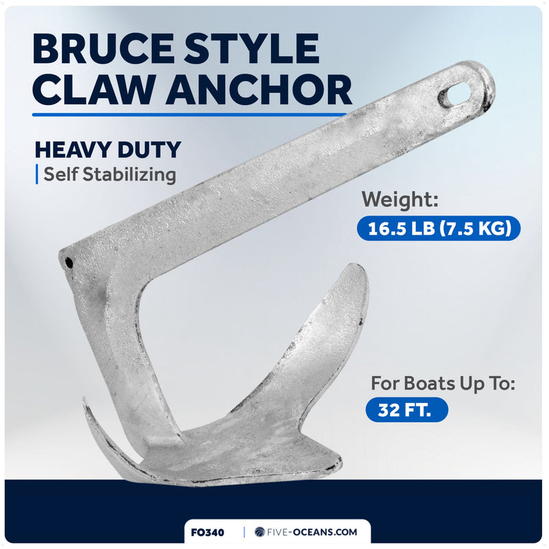 16.5 Lb. Bruce Claw Anchor, Galvanized Steel – FO340 - Five Oceans