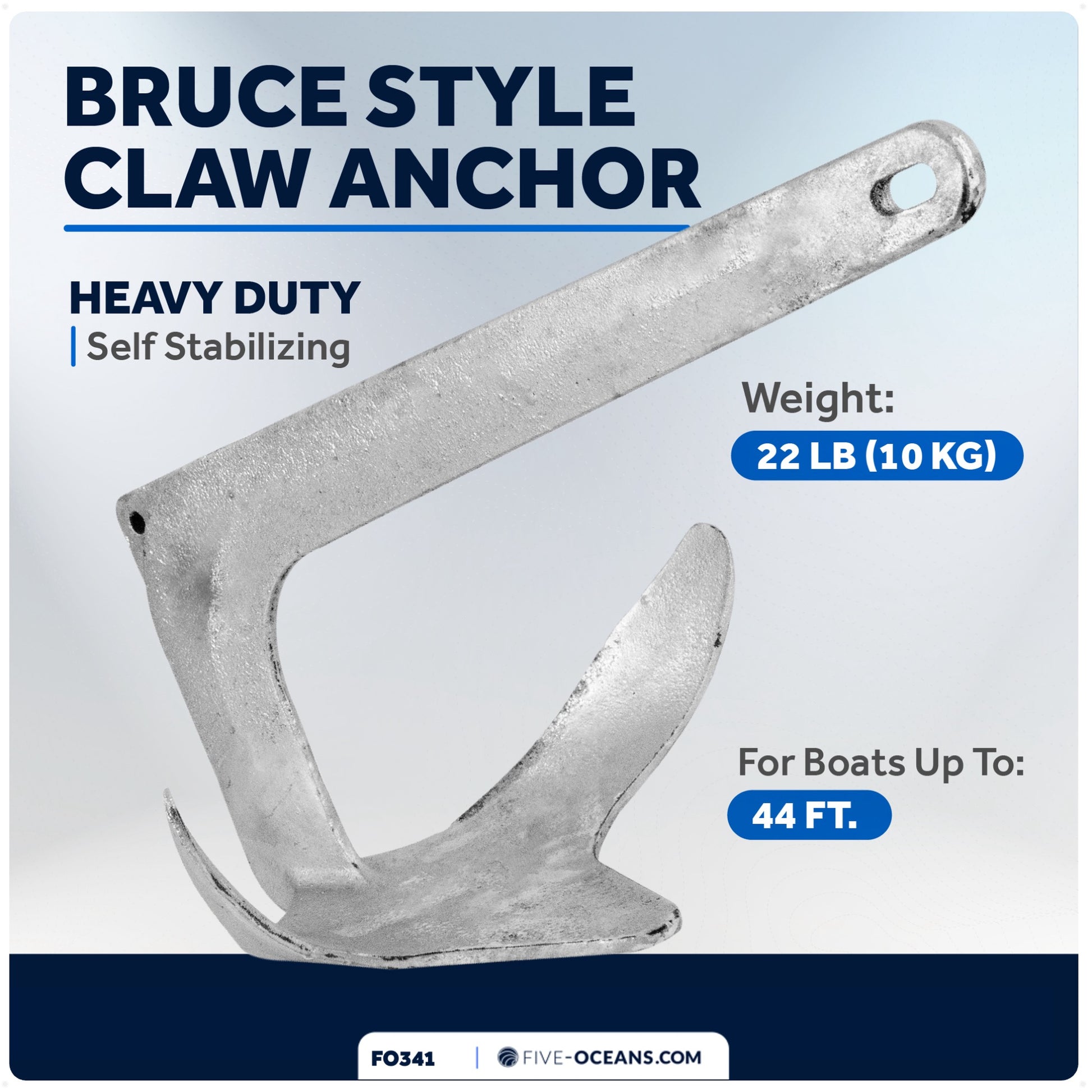 Bruce Style Claw Anchor, 22 Lb, Hot Dipped Galvanized Steel - FO341 - Five Oceans