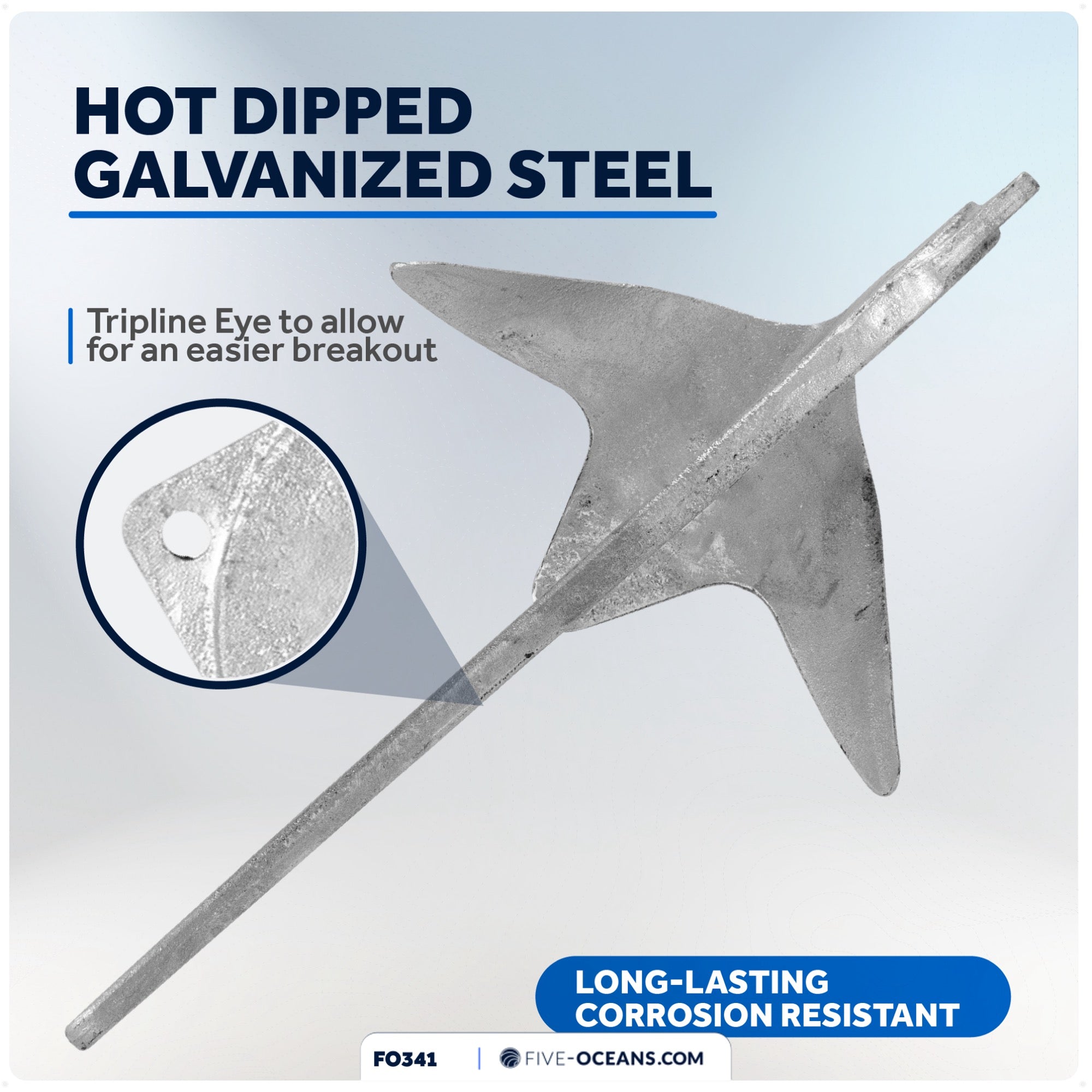 Bruce Style Claw Anchor, 22 Lb, Hot Dipped Galvanized Steel - FO341 - Five Oceans