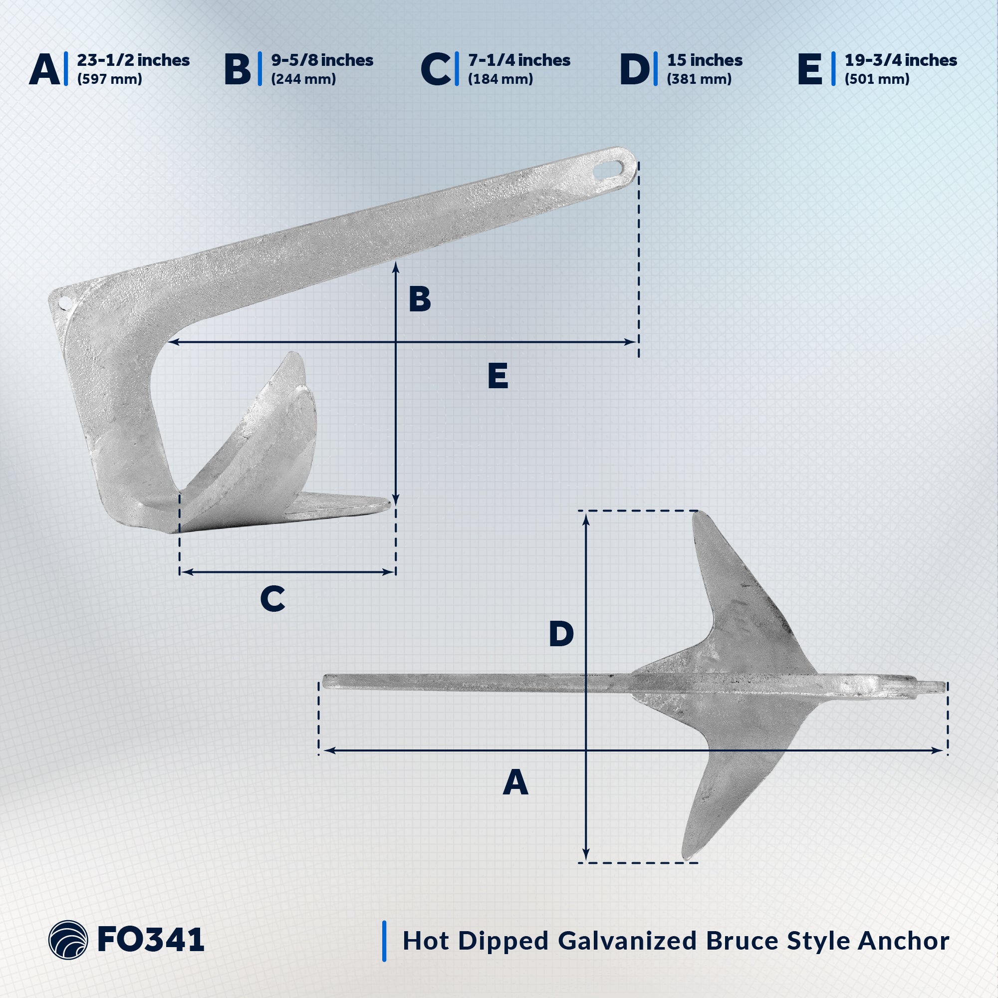 Bruce Style Claw Anchor, 22 Lb, Hot Dipped Galvanized Steel - FO341 - Five Oceans